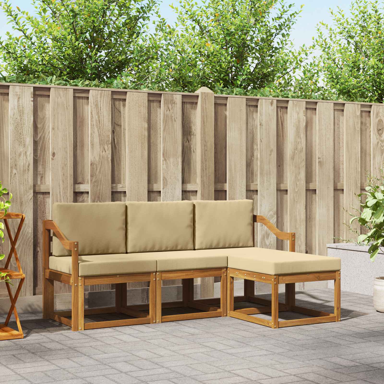 vidaXL Buiten bankenset 4 pcs Naturel