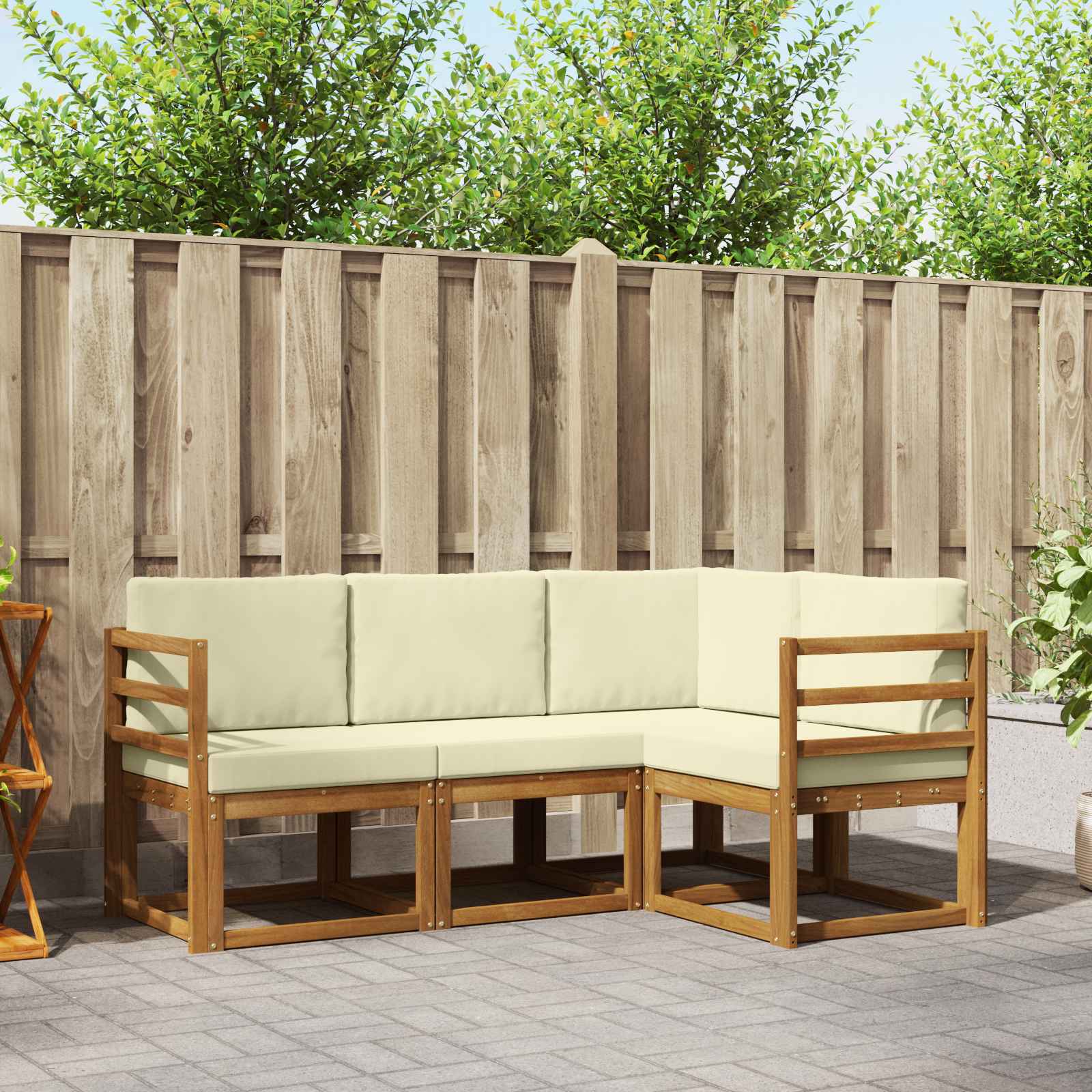 vidaXL Buiten bankenset met kussen 4 pcs Natuurlijk en Crème