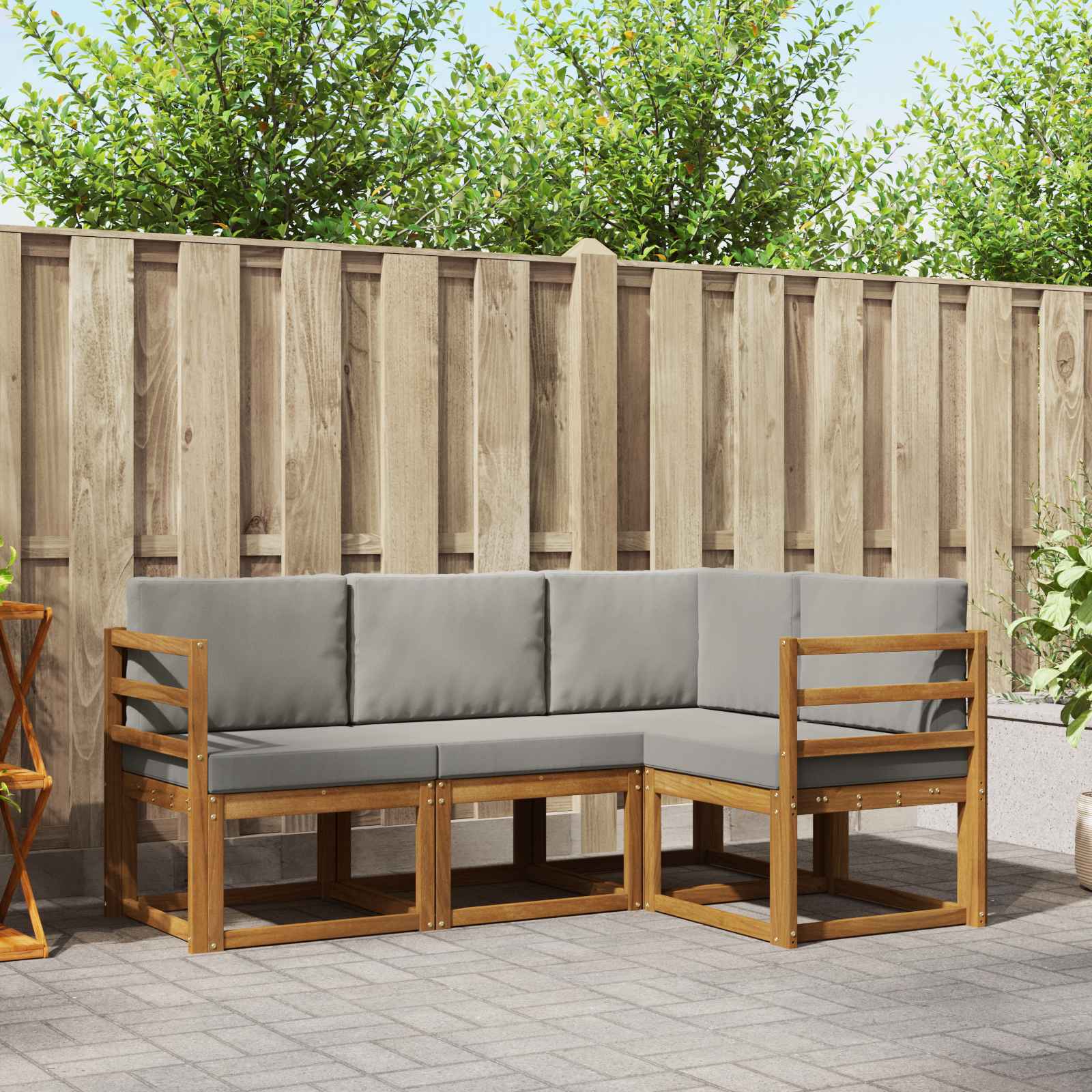 vidaXL Buiten bankenset met kussen 4 pcs Natuurlijk en Crème