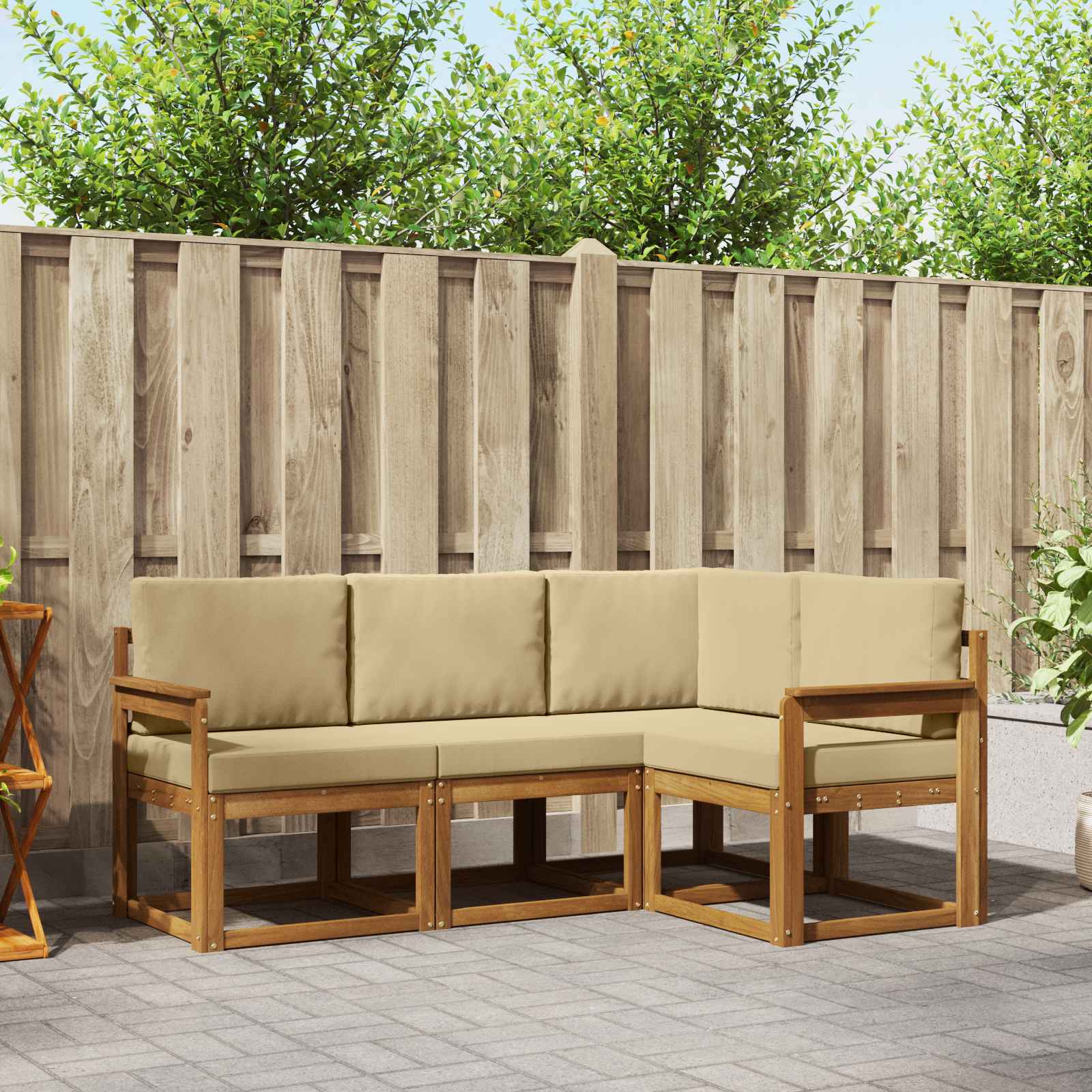 vidaXL Buiten bankenset met kussen 4 pcs Natuurlijk en Crème