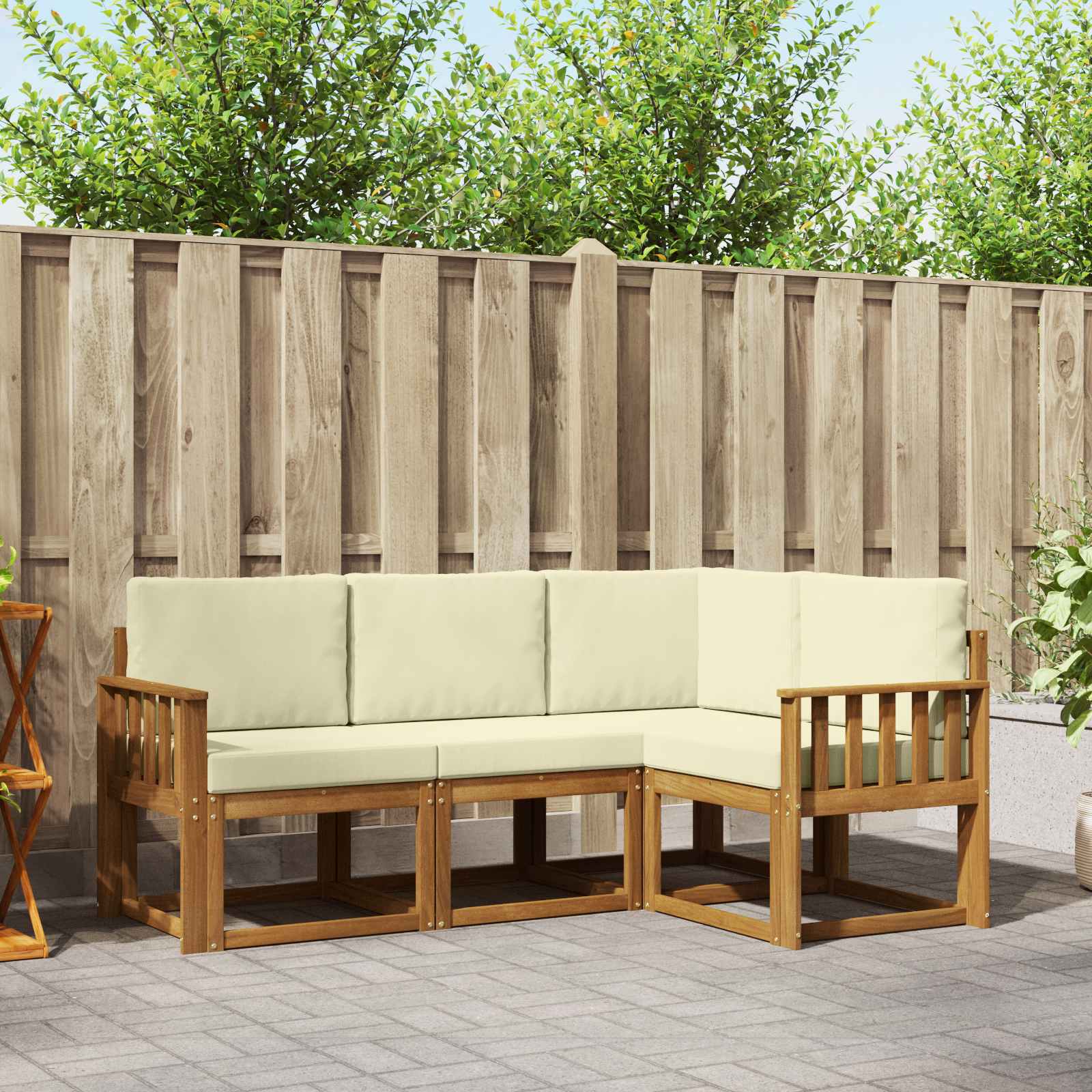vidaXL Buiten bankenset met kussen 4 pcs Natuurlijk en Crème