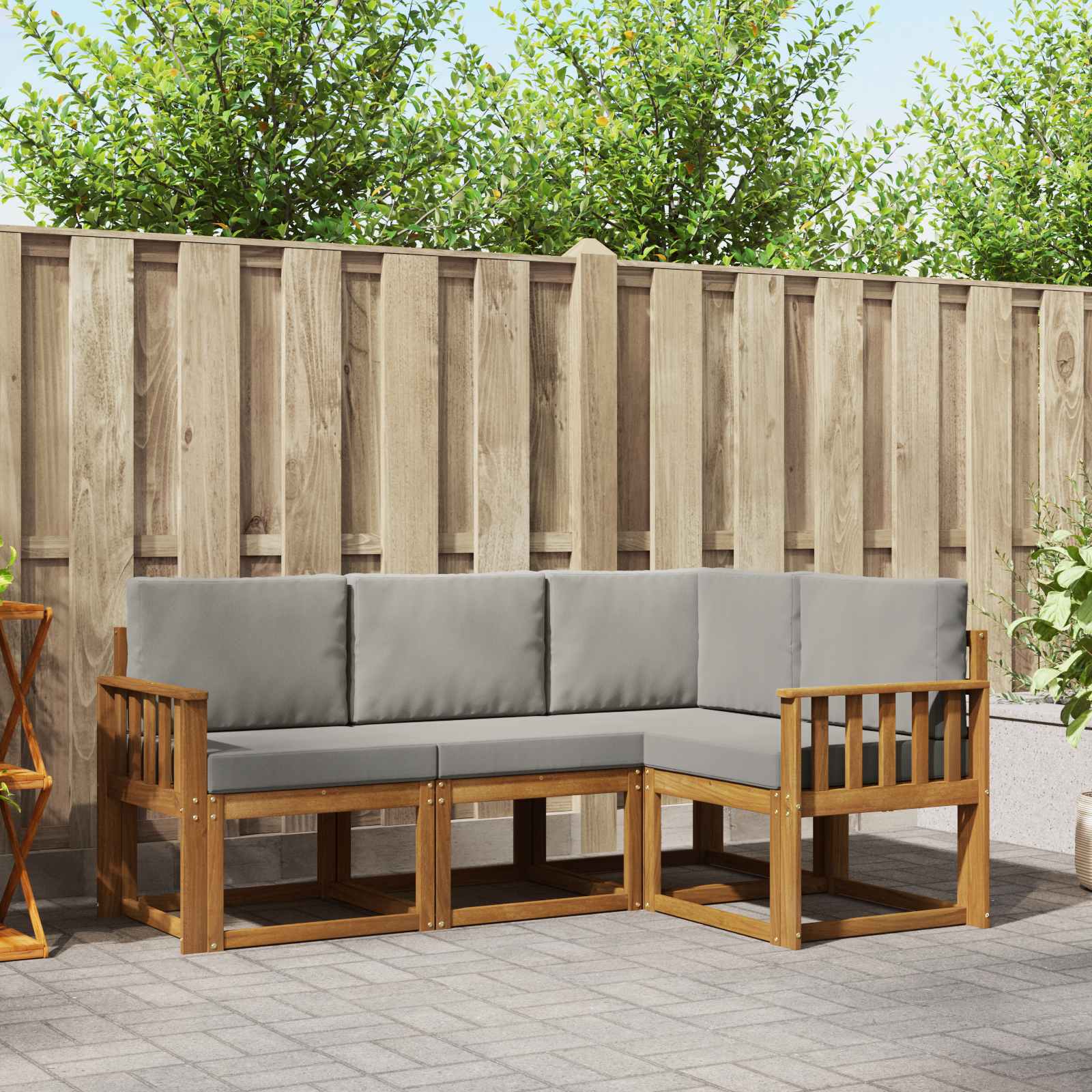vidaXL Buiten bankenset met kussen 4 pcs Natuurlijk en Crème