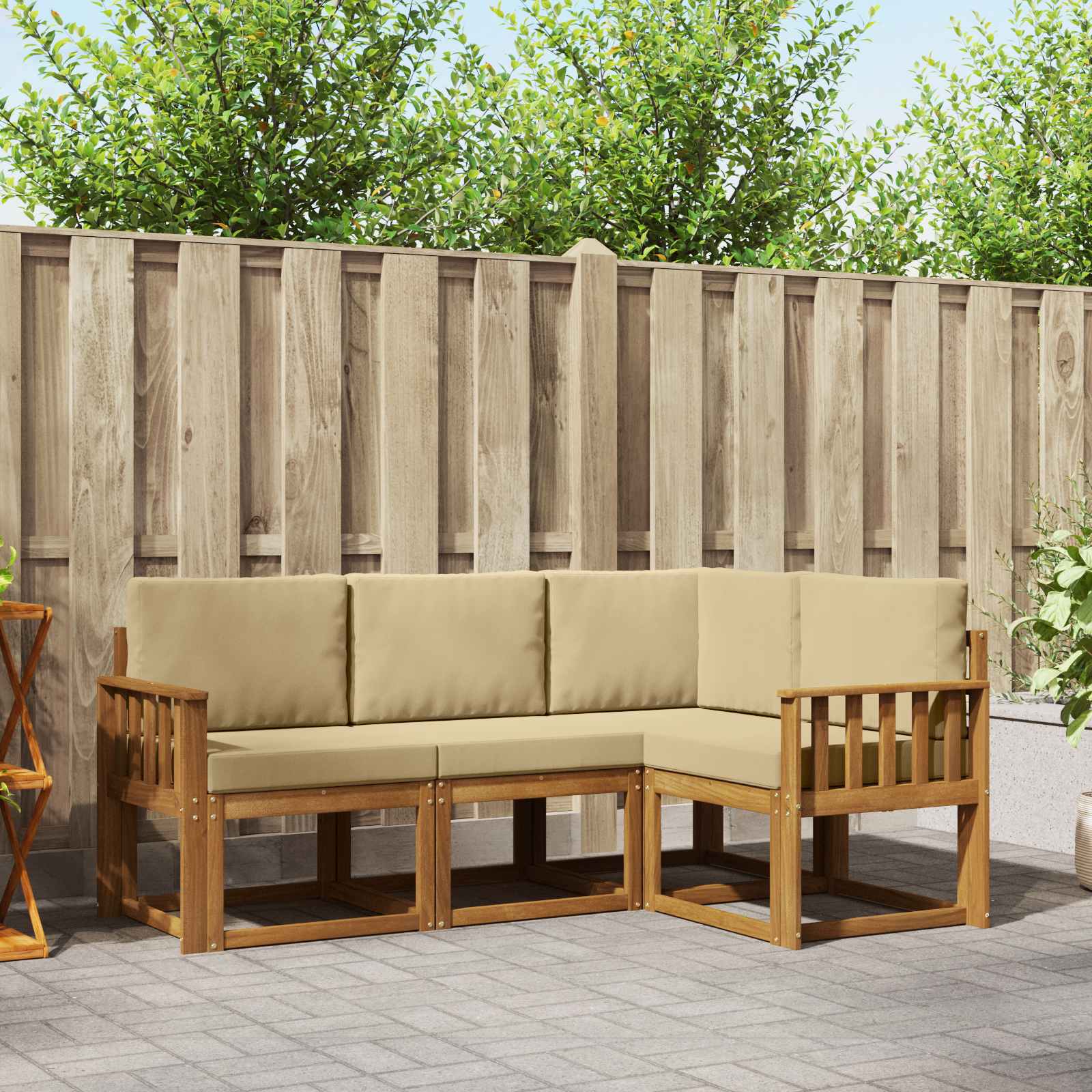 vidaXL Buiten bankenset met kussen 4 pcs Natuurlijk en Crème
