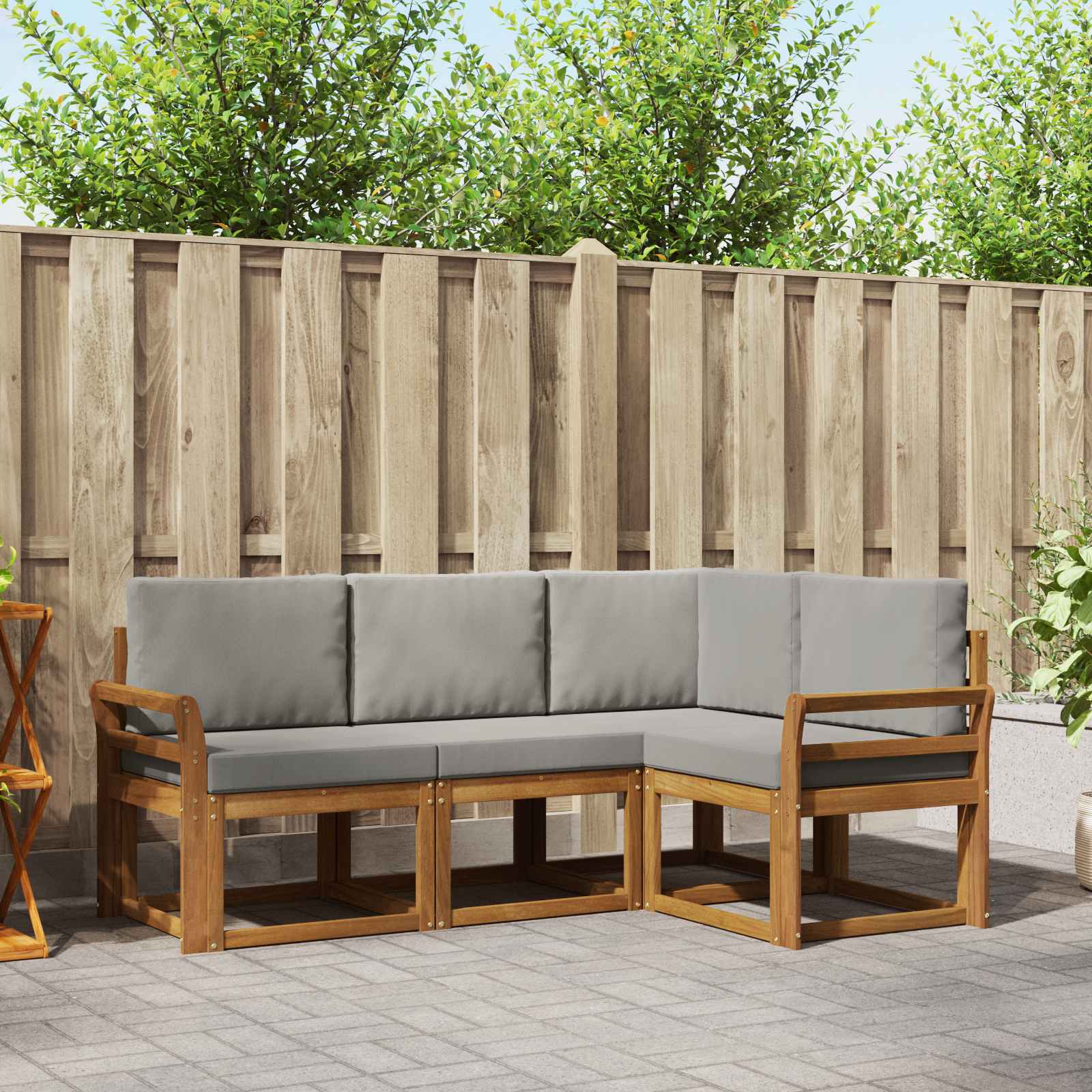 vidaXL Buiten bankenset met kussen 4 pcs Natuurlijk en Crème