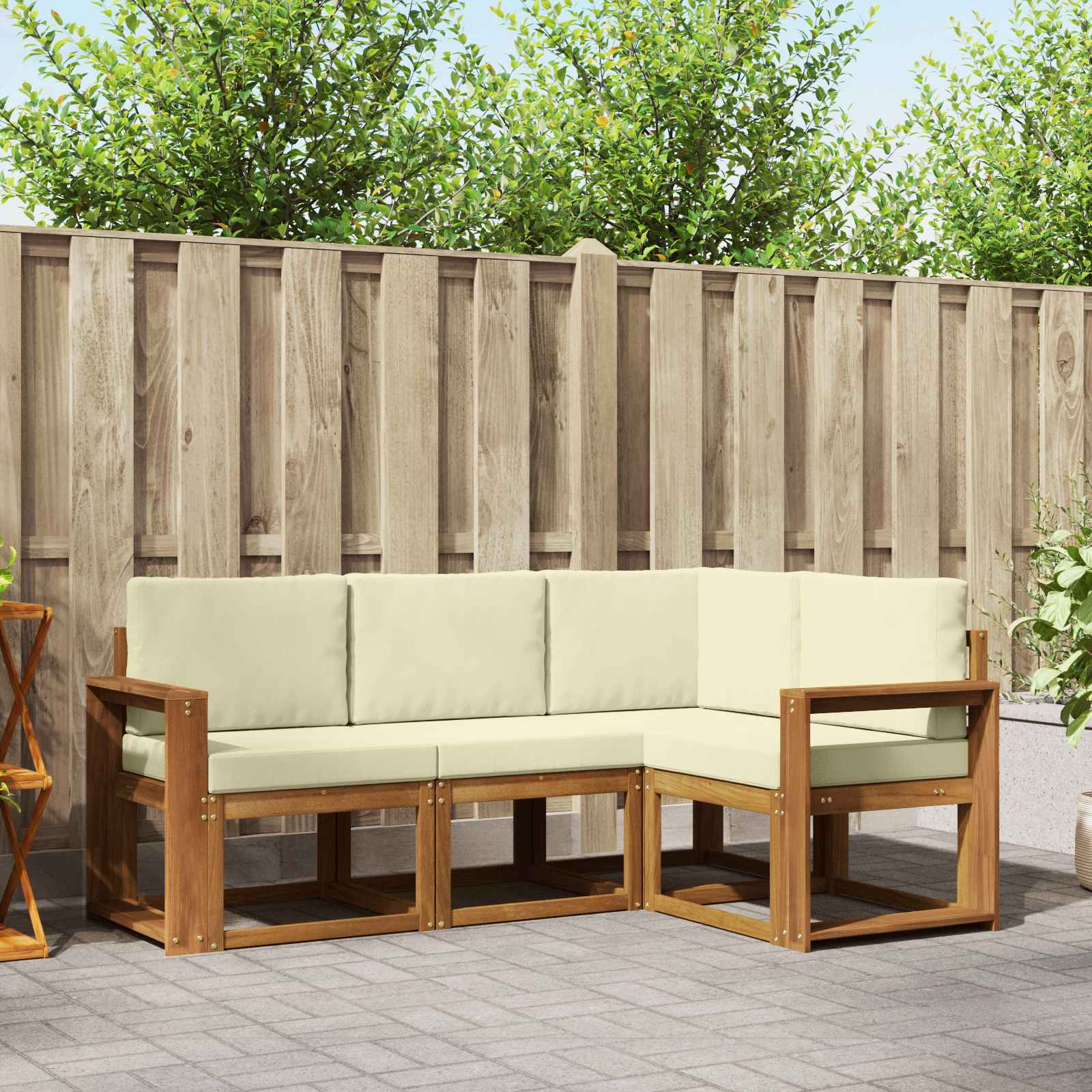 vidaXL Buiten bankenset met kussen 4 pcs Natuurlijk en Crème