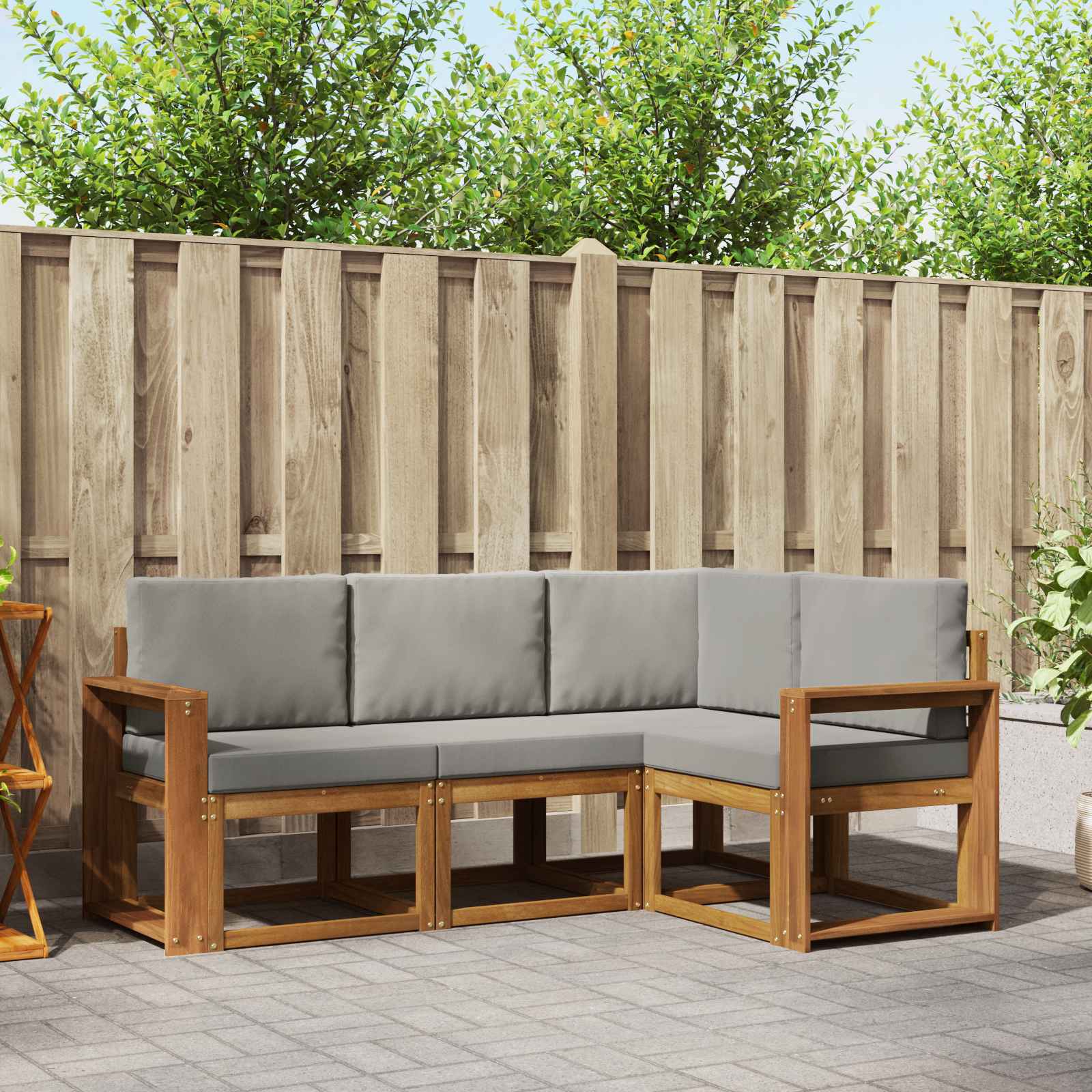 vidaXL Buiten bankenset met kussen 4 pcs Natuurlijk en Crème