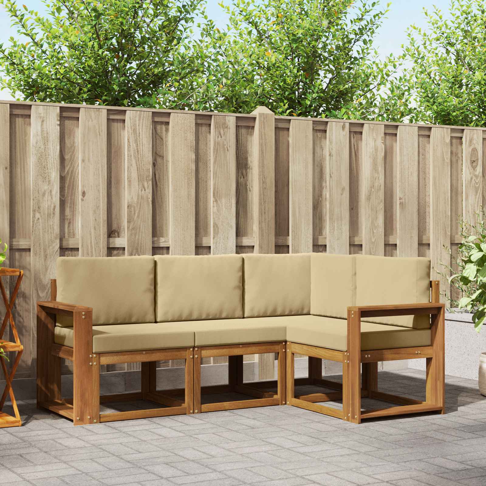 vidaXL Buiten bankenset met kussen 4 pcs Natuurlijk en Crème