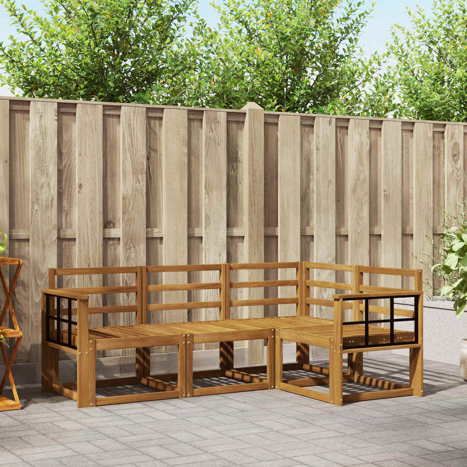 vidaXL Buiten bankenset met kussen 4 pcs Natuurlijk en Crème