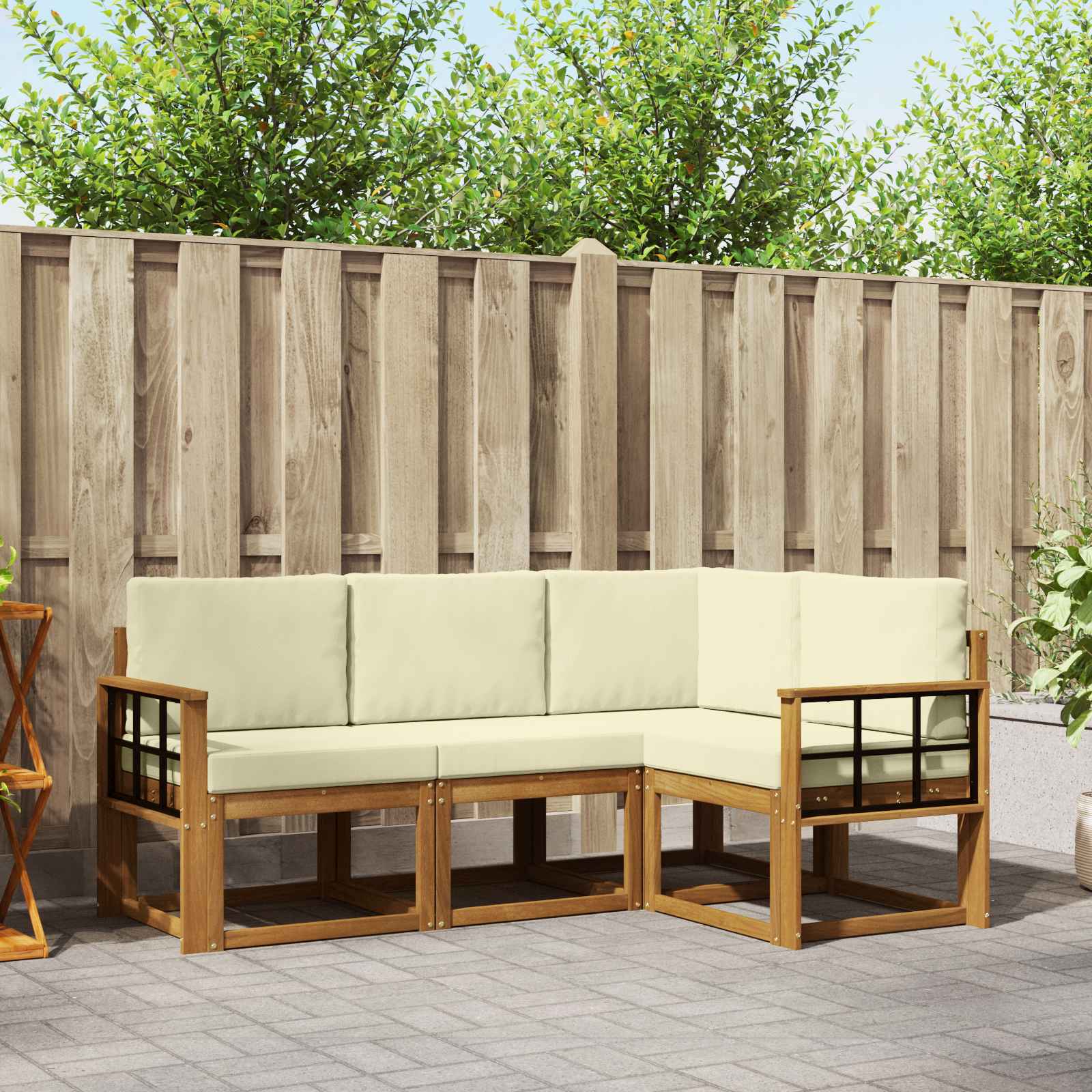 vidaXL Buiten bankenset met kussen 4 pcs Natuurlijk en Crème