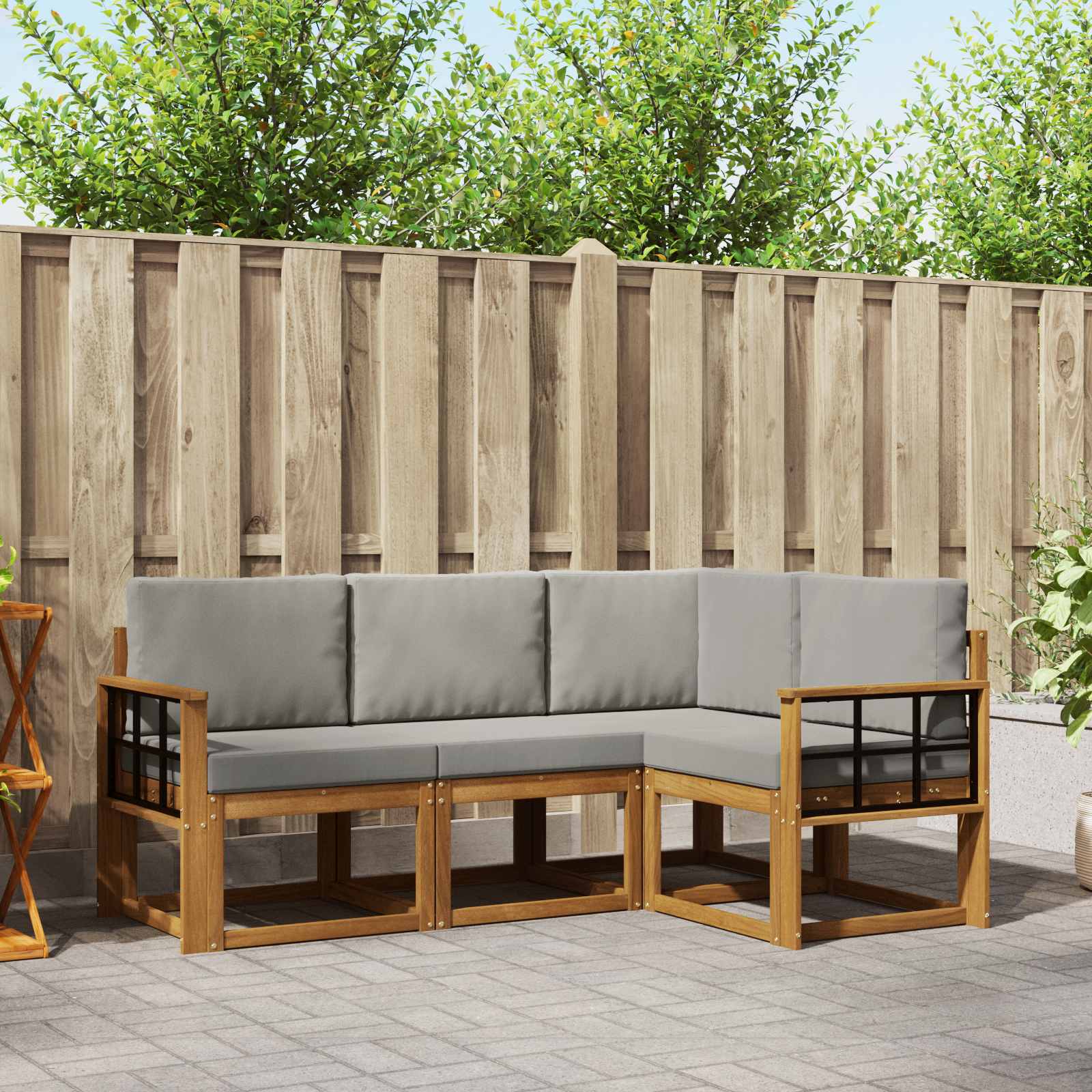 vidaXL Buiten bankenset met kussen 4 pcs Natuurlijk en Crème