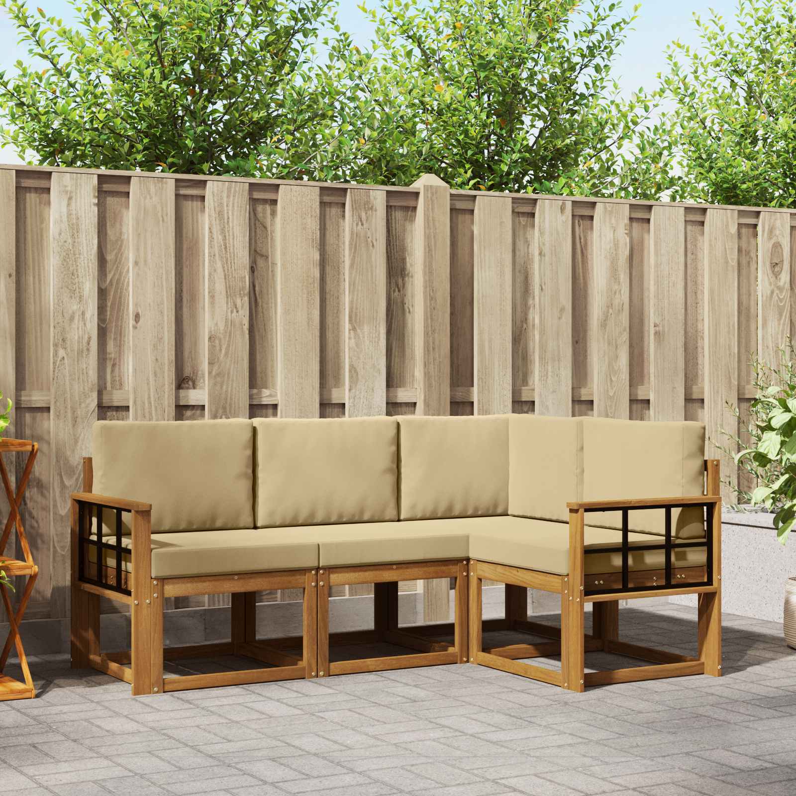 vidaXL Buiten bankenset met kussen 4 pcs Natuurlijk en Crème