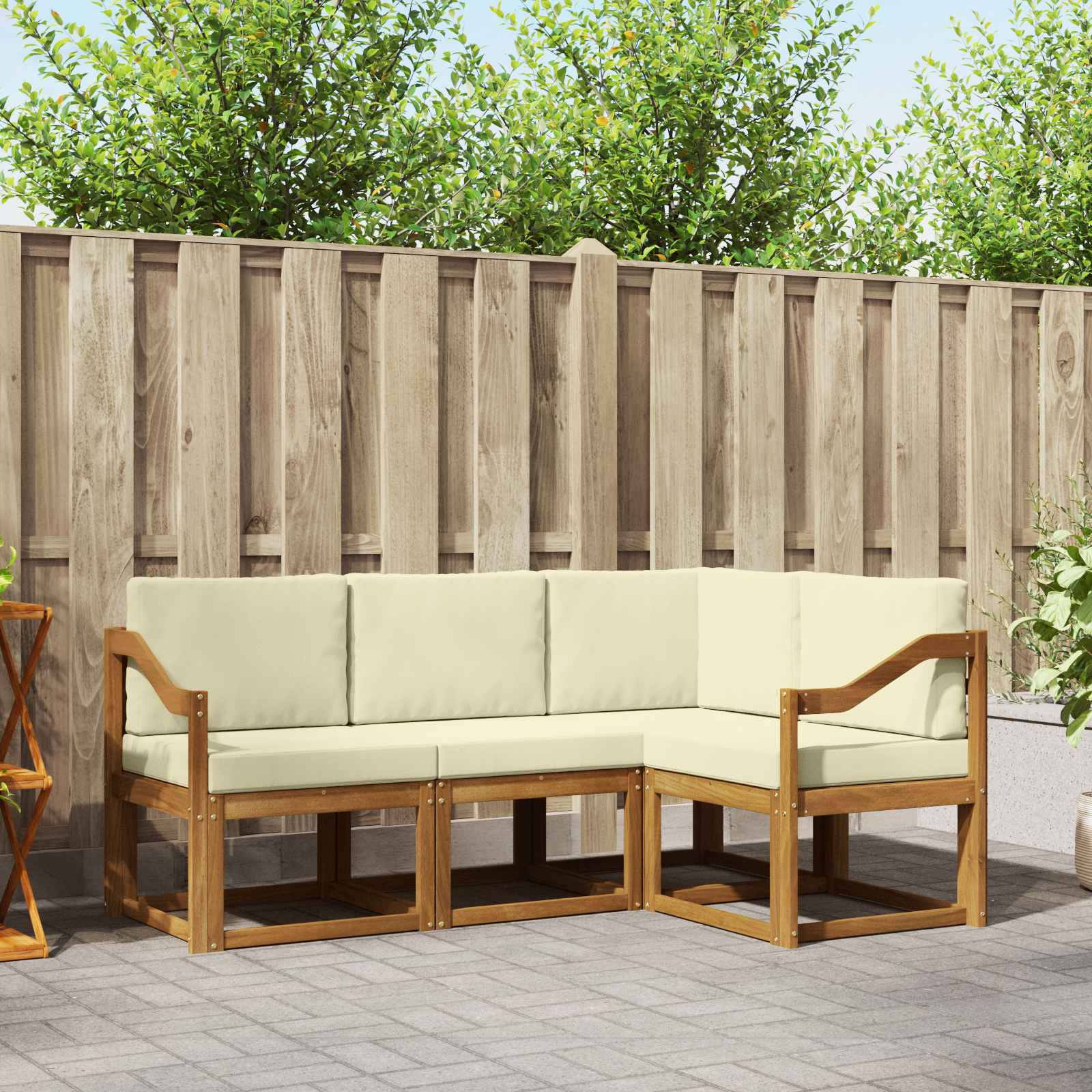 vidaXL Buiten bankenset met kussen 4 pcs Natuurlijk en Crème