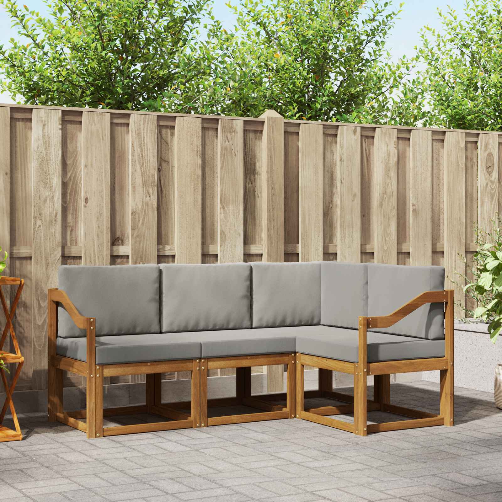 vidaXL Buiten bankenset met kussen 4 pcs Natuurlijk en Crème