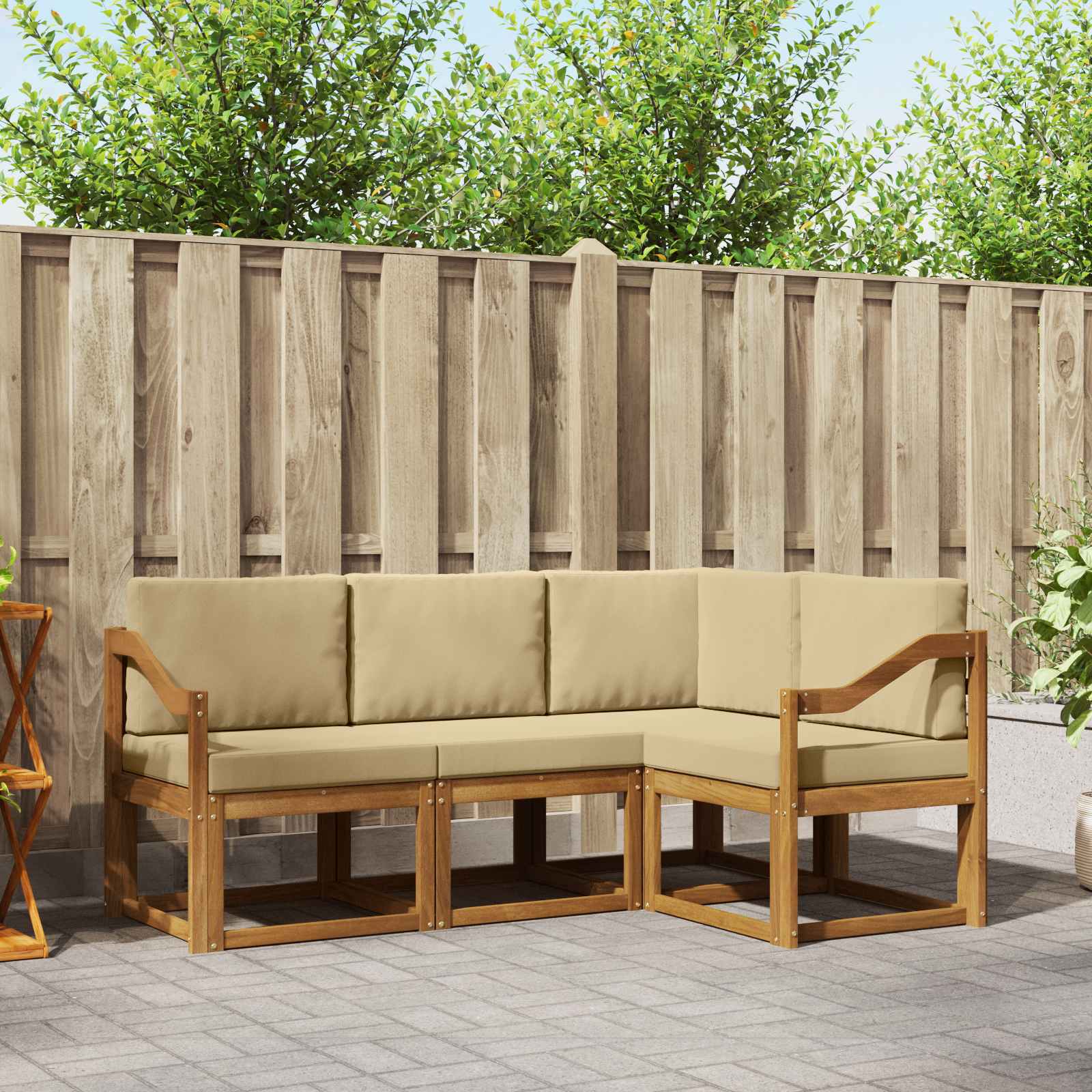 vidaXL Buiten bankenset met kussen 4 pcs Natuurlijk en Crème