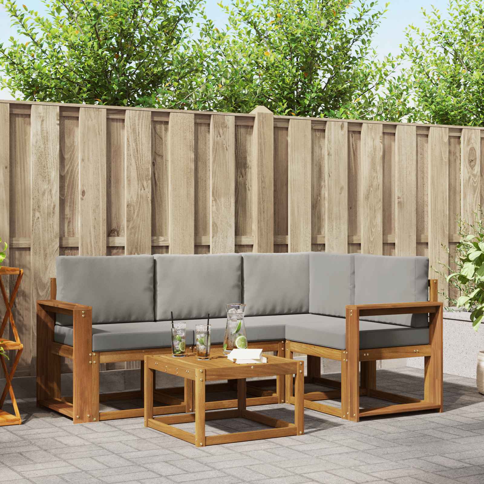 vidaXL Bankstel met kussen 5 pcs Natuurlijk en Lichtgrijs