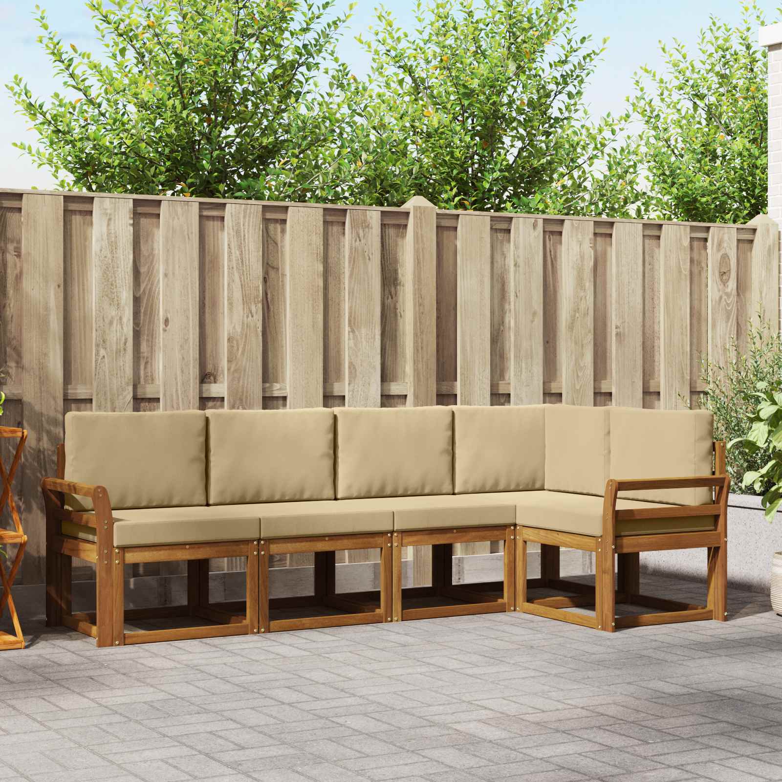 vidaXL Bankstel 5 pcs Naturel