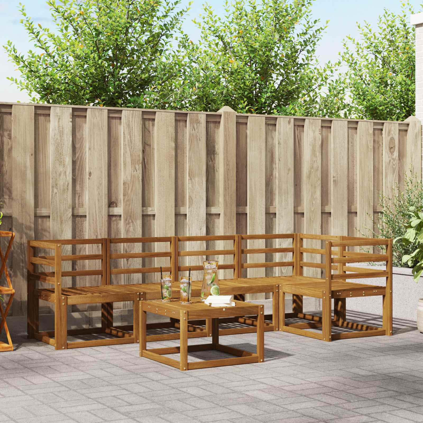 vidaXL Bankstel 6 pcs Naturel Massief Acaciahout