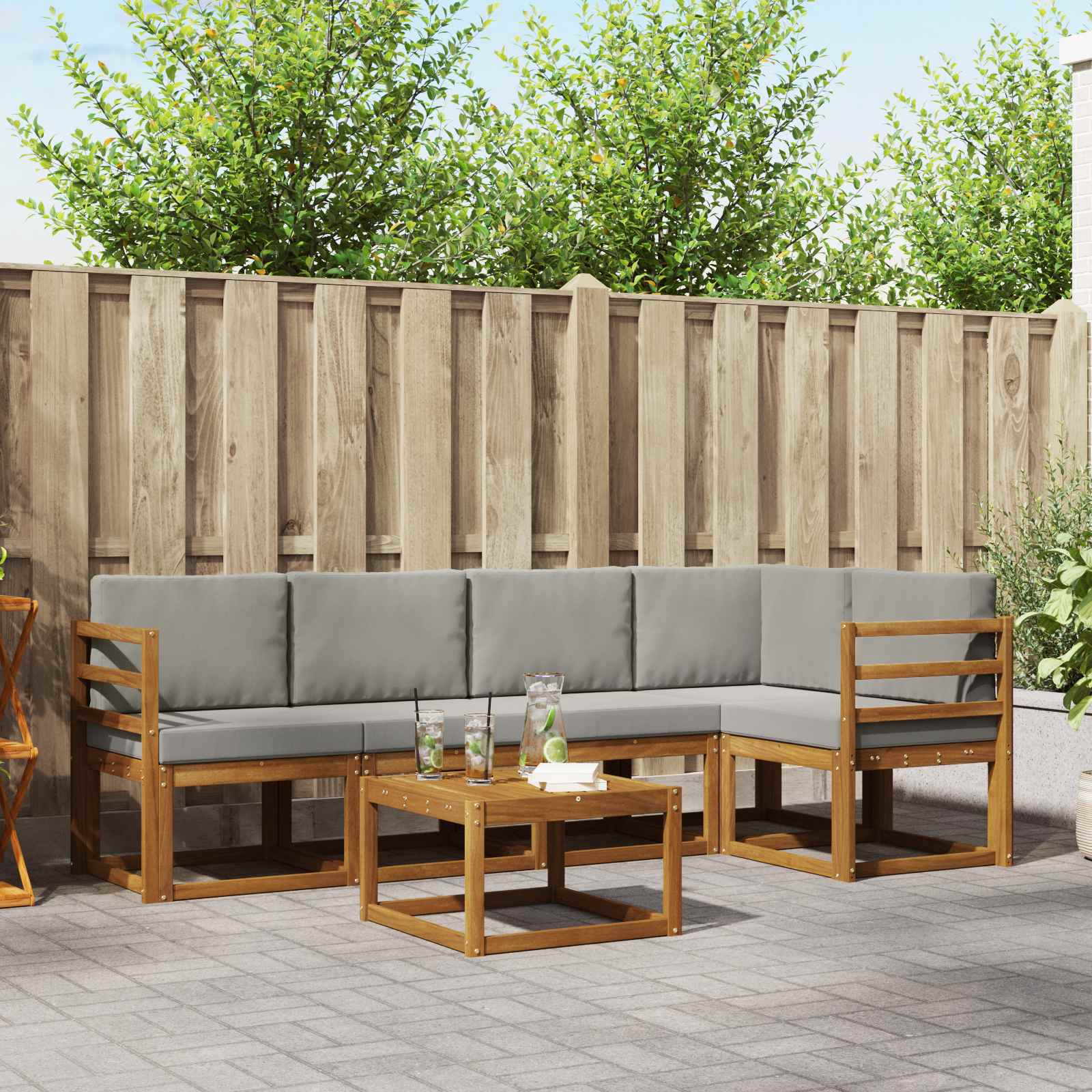 vidaXL Bankstel 6 pcs Naturel Massief Acaciahout