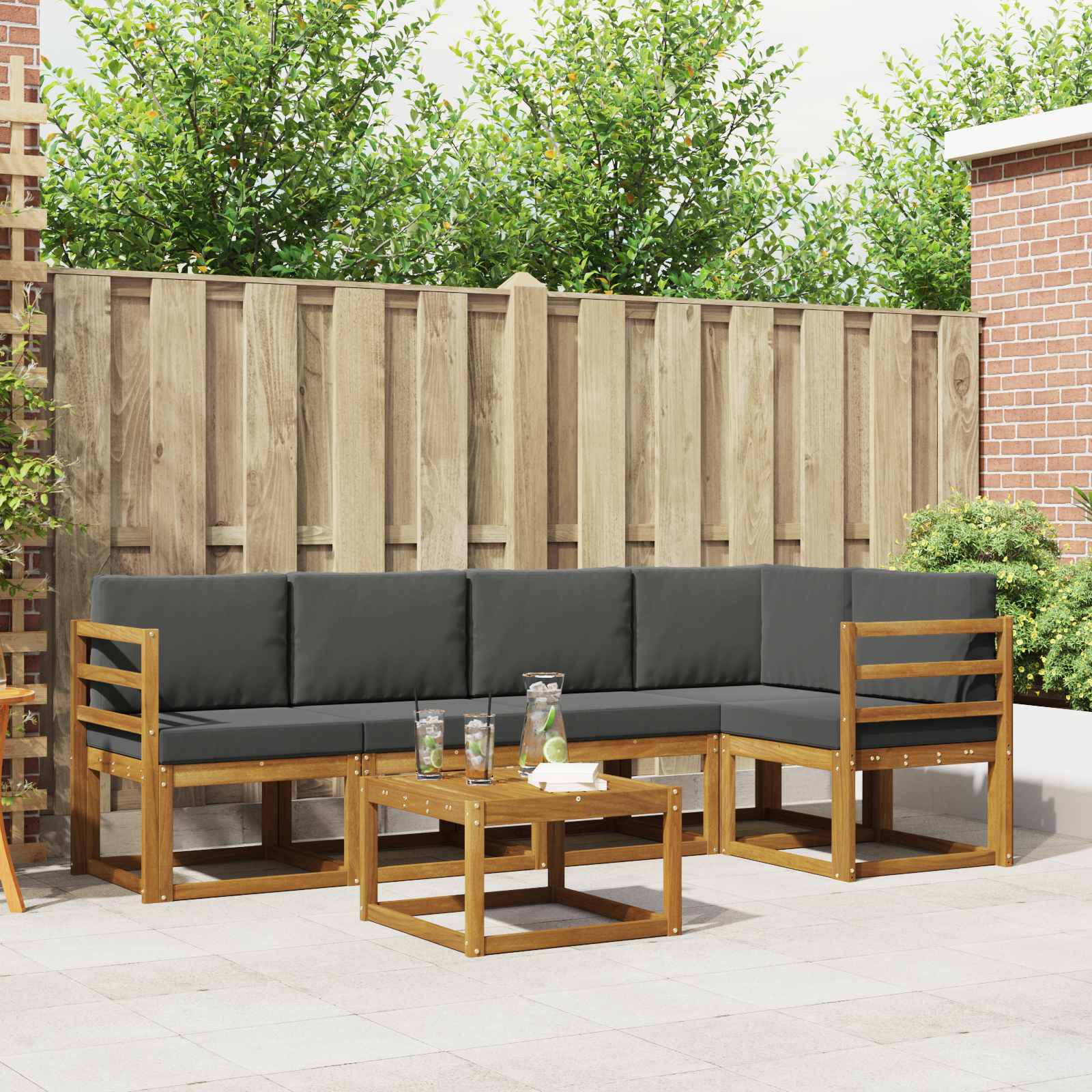 vidaXL Bankstel 6 pcs Naturel Massief Acaciahout