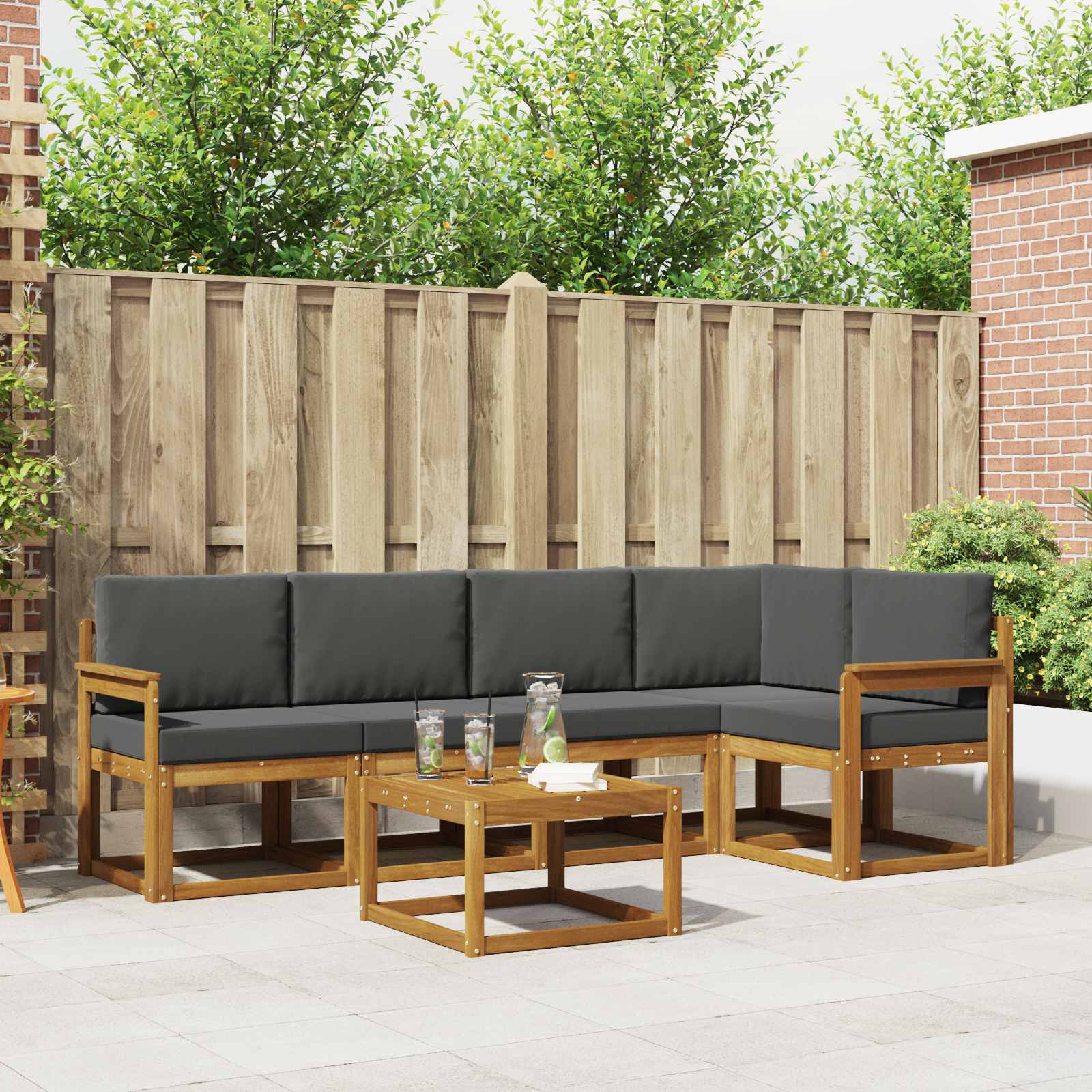 vidaXL Bankstel 6 pcs Naturel Massief Acaciahout