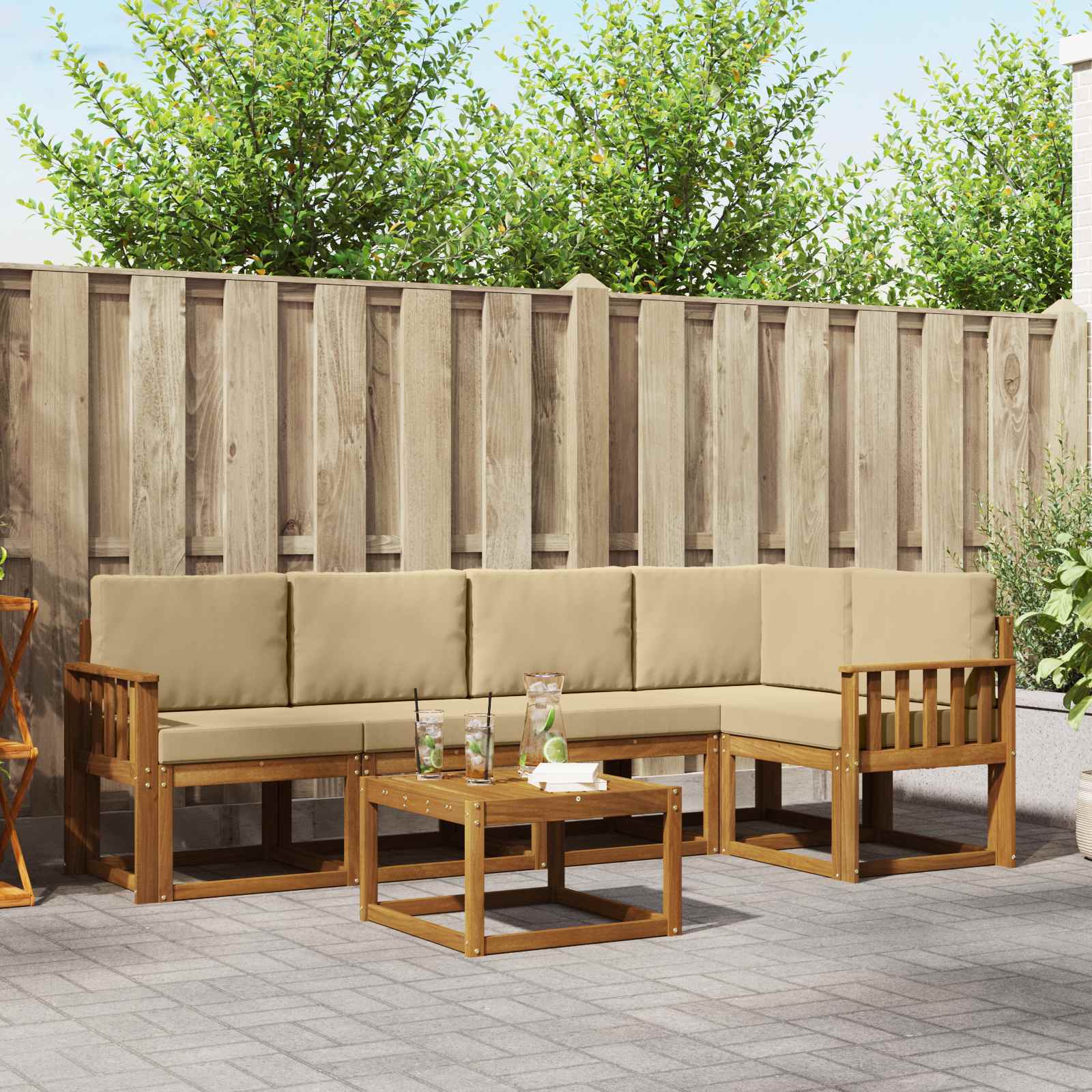 vidaXL Bankstel 6 pcs Naturel Massief Acaciahout