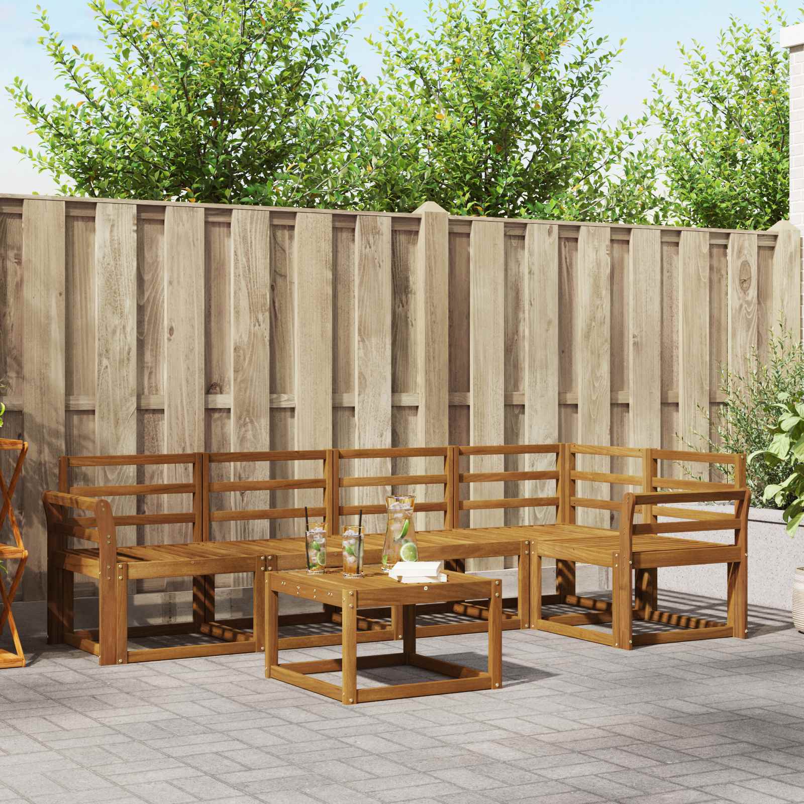 vidaXL Bankstel 6 pcs Naturel Massief Acaciahout