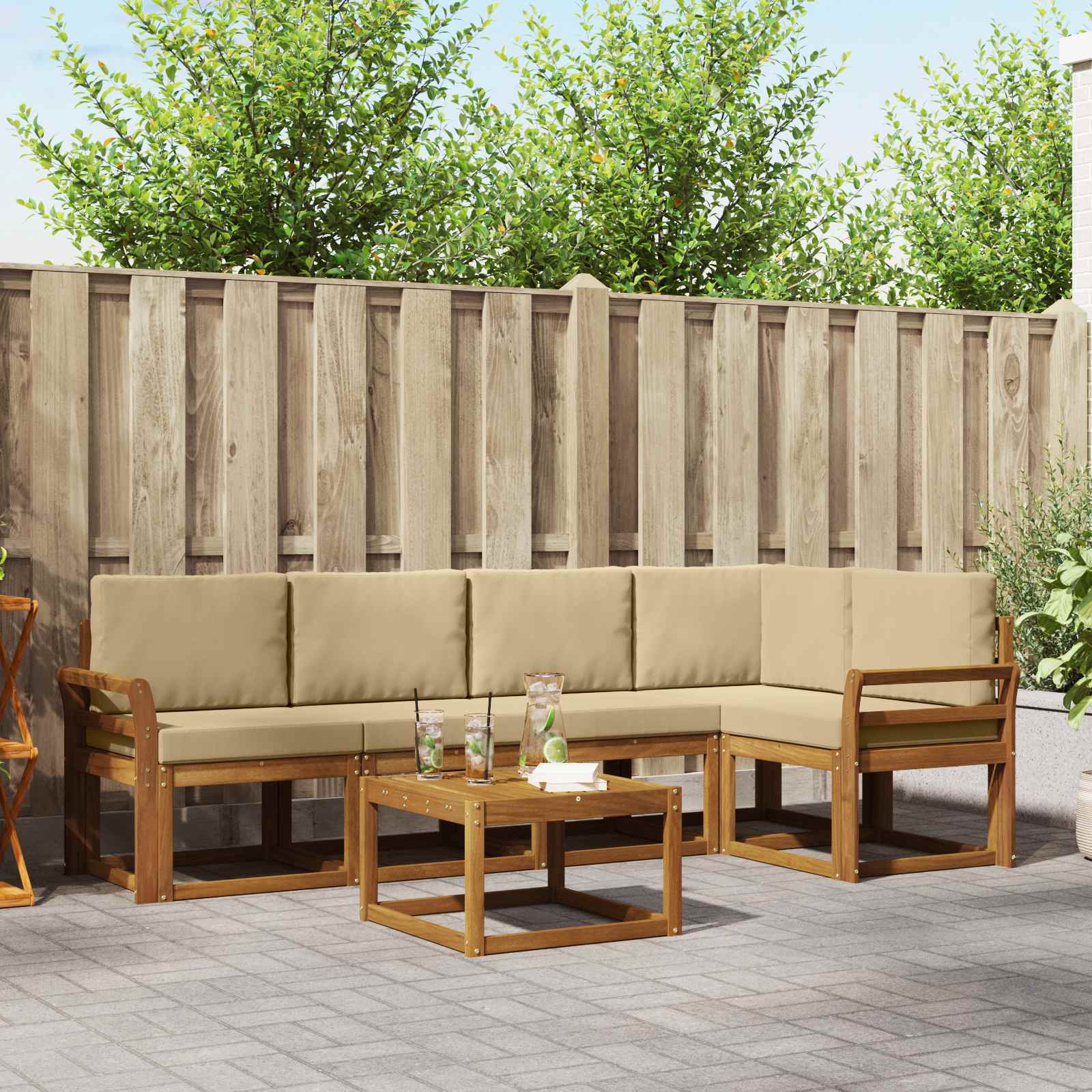 vidaXL Bankstel 6 pcs Naturel Massief Acaciahout