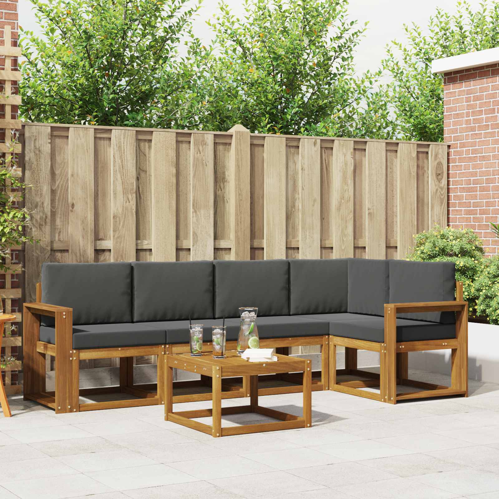 vidaXL Bankstel 6 pcs Naturel Massief Acaciahout