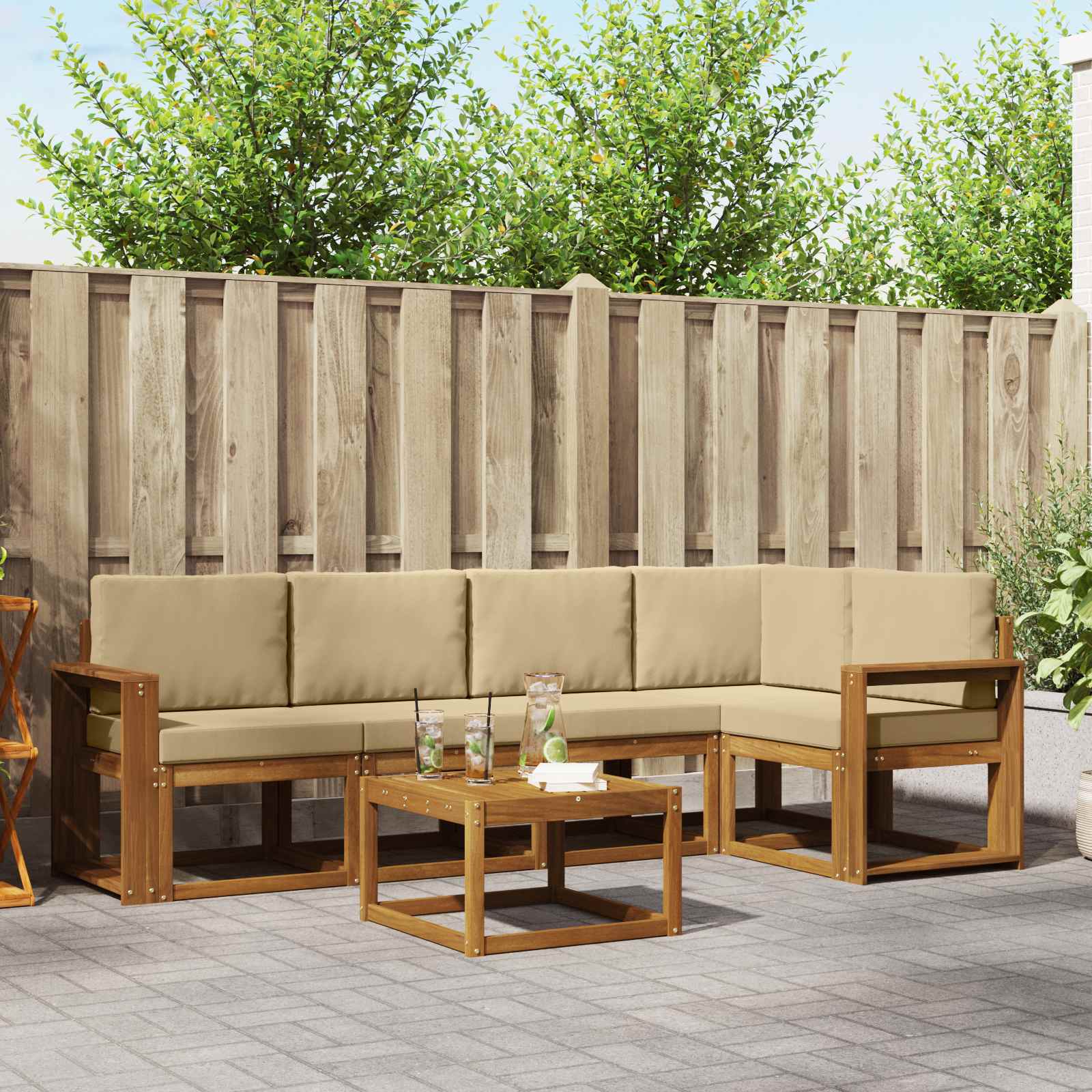 vidaXL Bankstel 6 pcs Naturel Massief Acaciahout