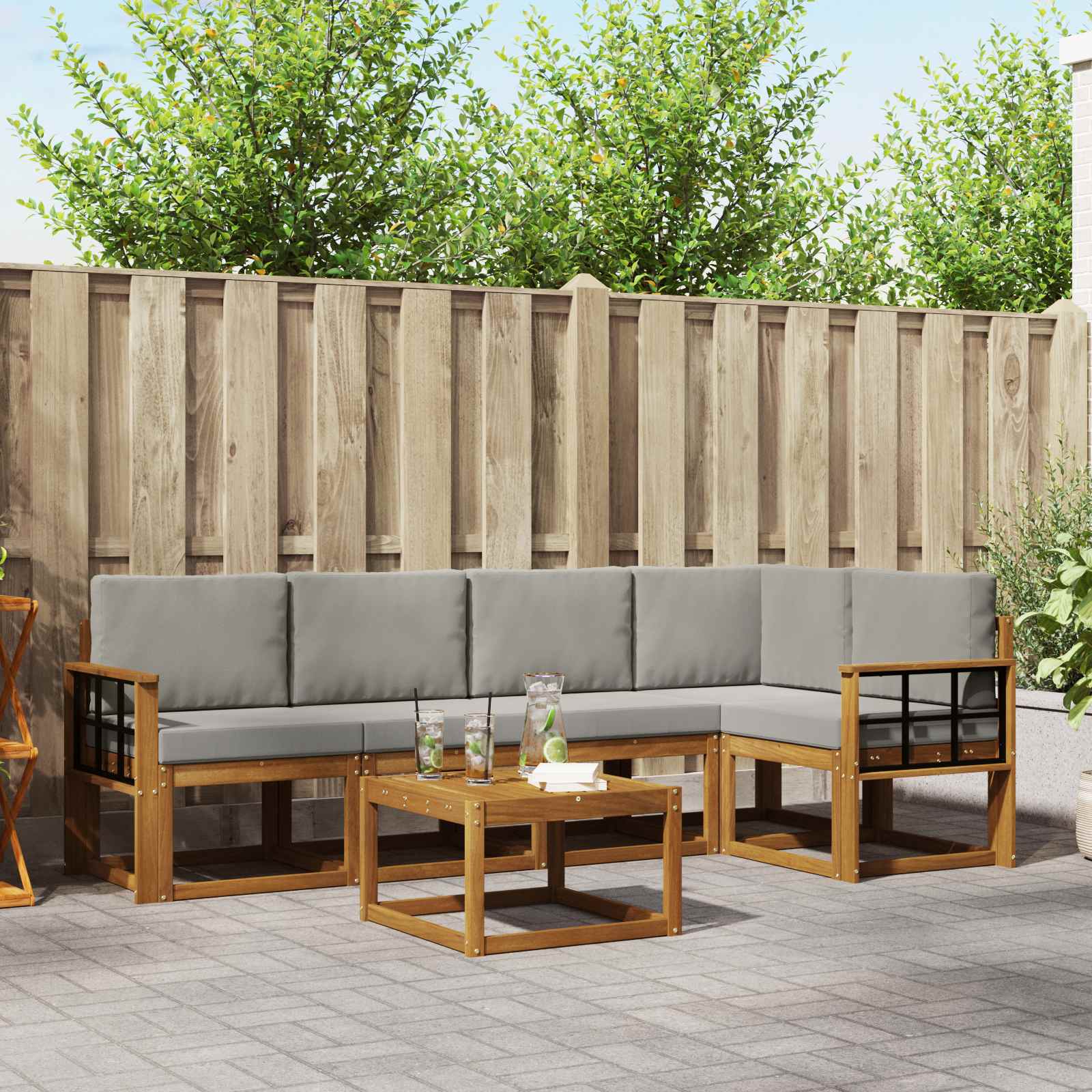 vidaXL Bankstel 6 pcs Naturel Massief Acaciahout