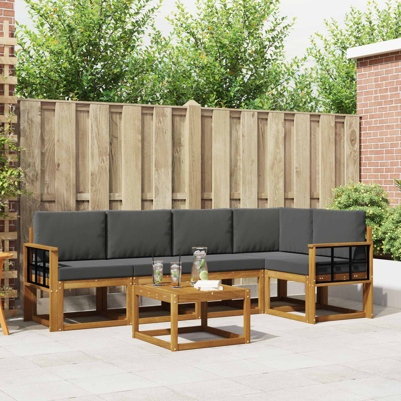 vidaXL Bankstel 6 pcs Naturel Massief Acaciahout