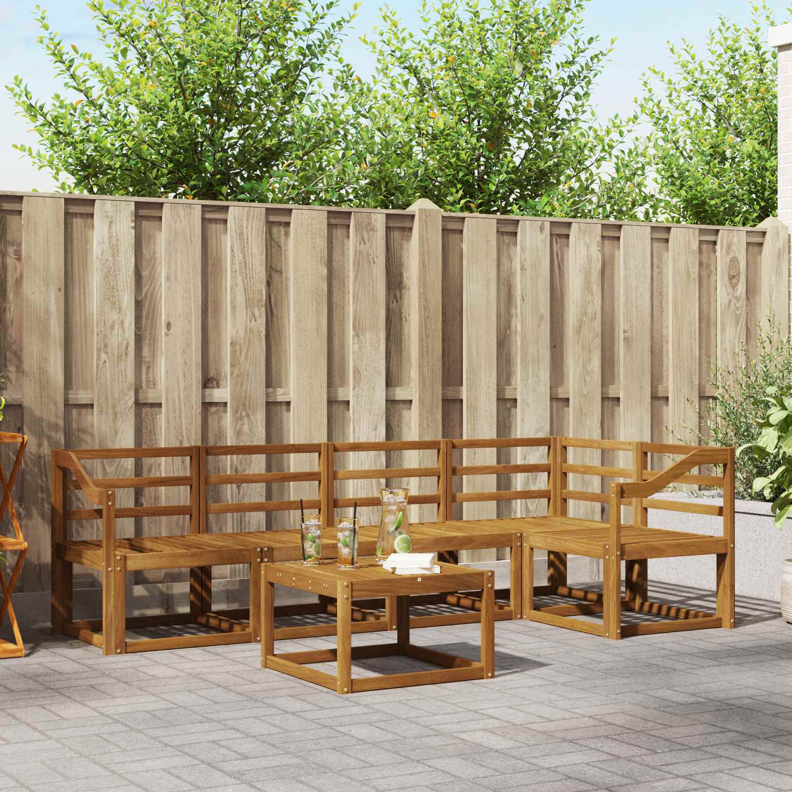 vidaXL Bankstel 6 pcs Naturel Massief Acaciahout
