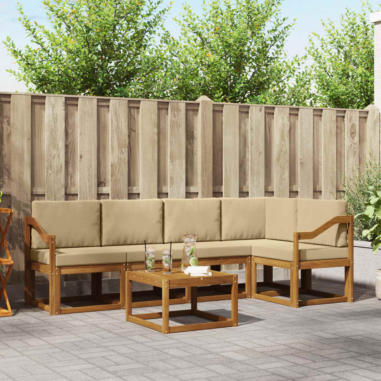 vidaXL Bankstel 6 pcs Naturel Massief Acaciahout