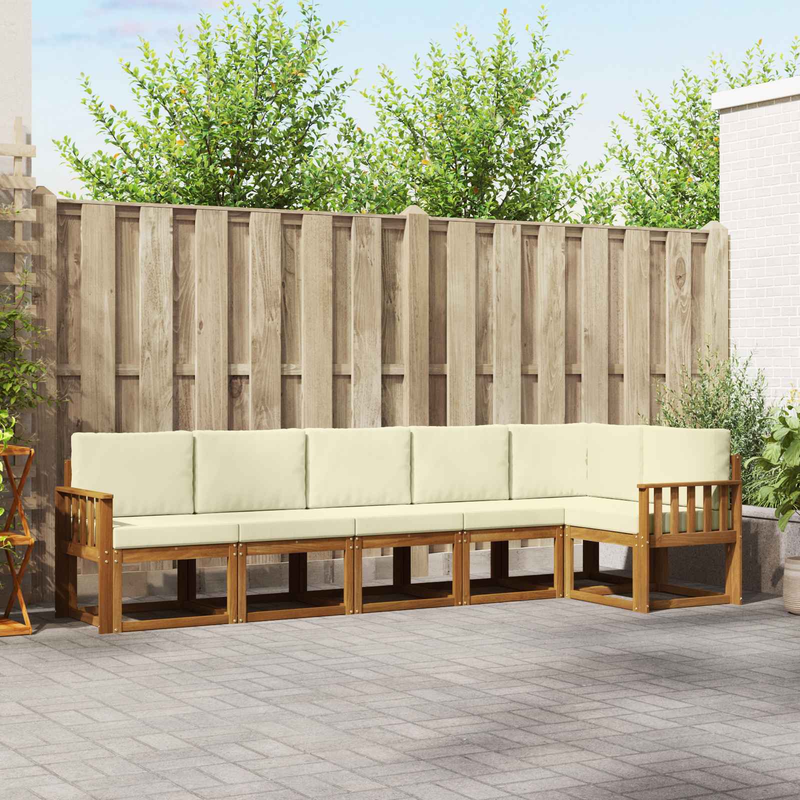 vidaXL Bankstel met kussen 6 pcs Natuurlijk en Crème
