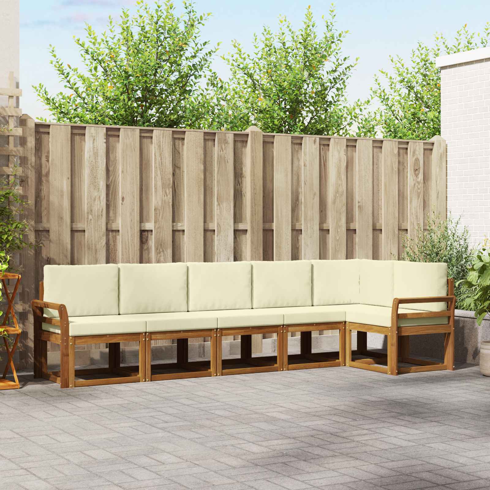 vidaXL Bankstel met kussen 6 pcs Natuurlijk en Crème