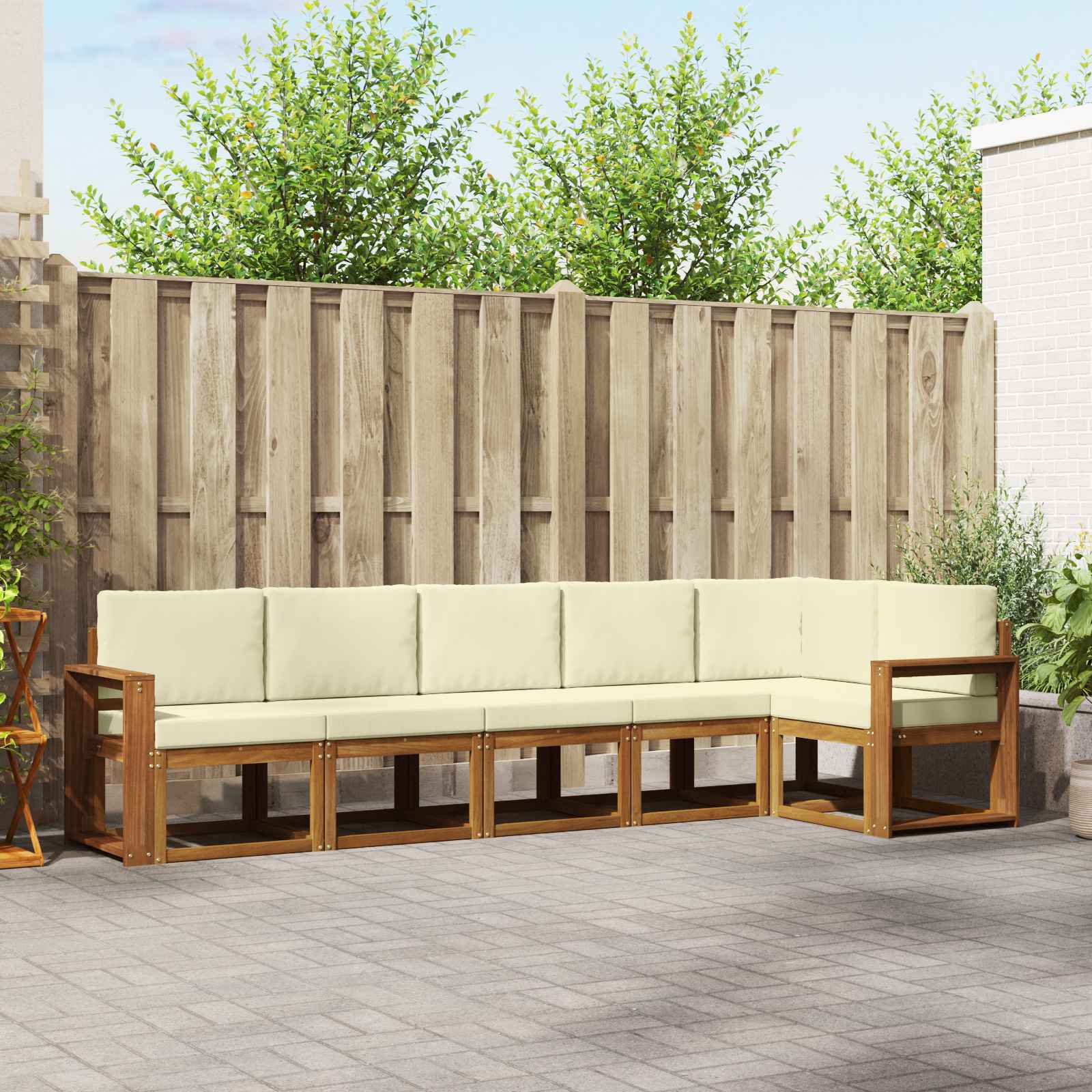 vidaXL Bankstel met kussen 6 pcs Natuurlijk en Crème