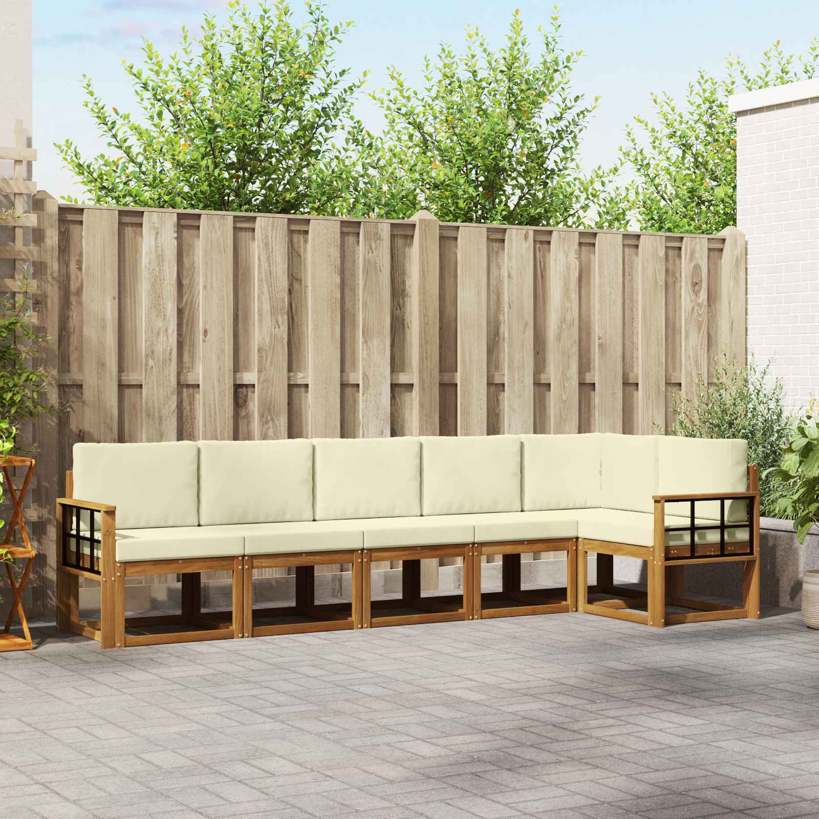 vidaXL Bankstel met kussen 6 pcs Natuurlijk en Crème