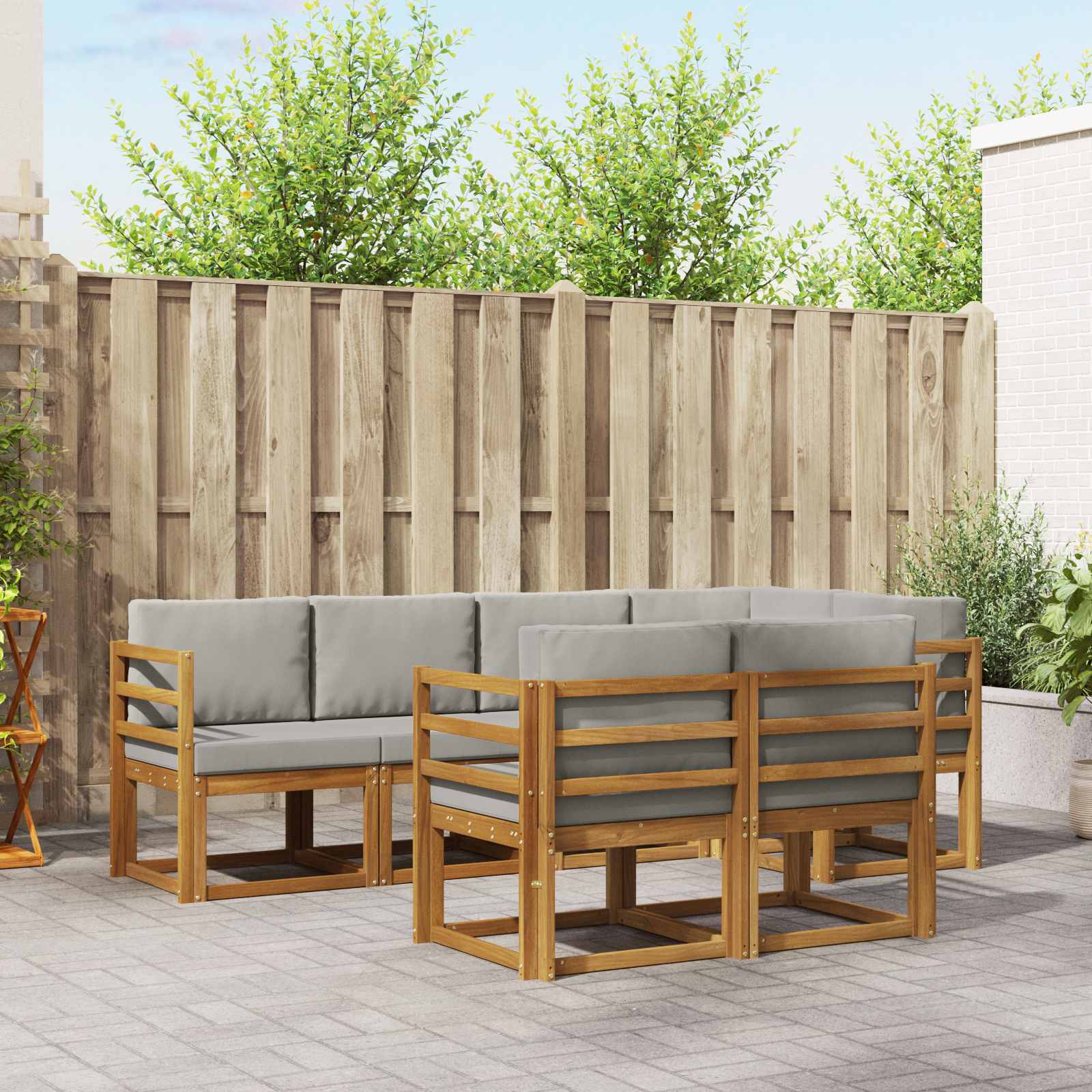 vidaXL Bankstel met kussen 7 pcs Natuurlijk en Crème