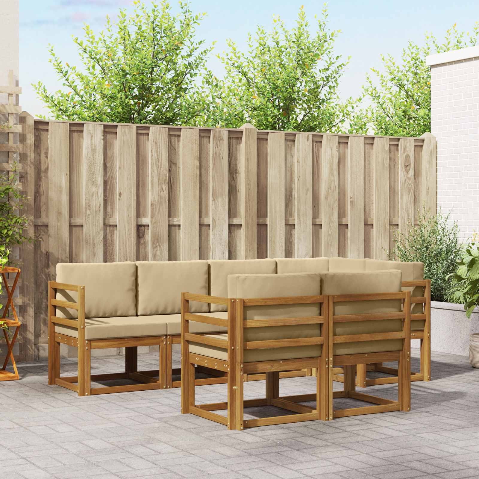 vidaXL Bankstel met kussen 7 pcs Natuurlijk en Crème