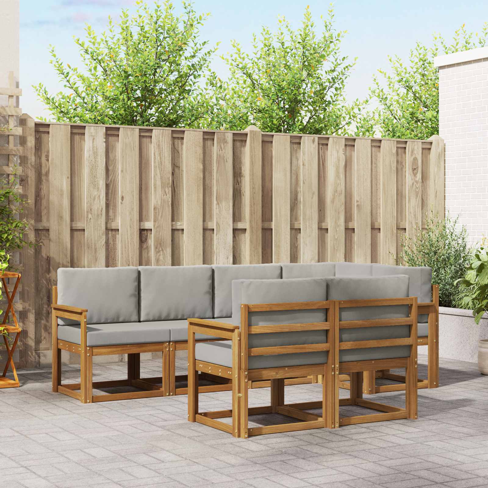 vidaXL Bankstel met kussen 7 pcs Natuurlijk en Crème