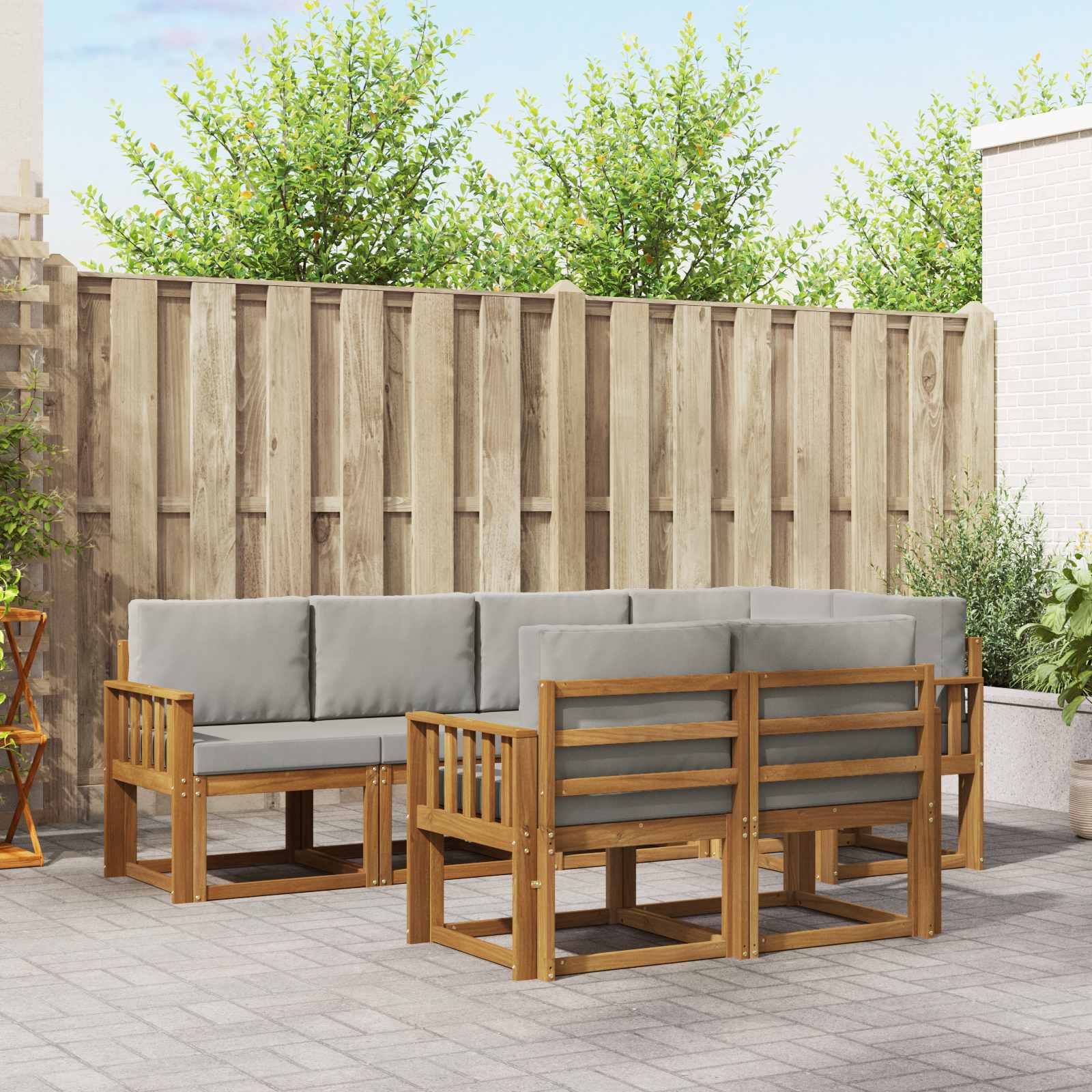 vidaXL Bankstel met kussen 7 pcs Natuurlijk en Crème