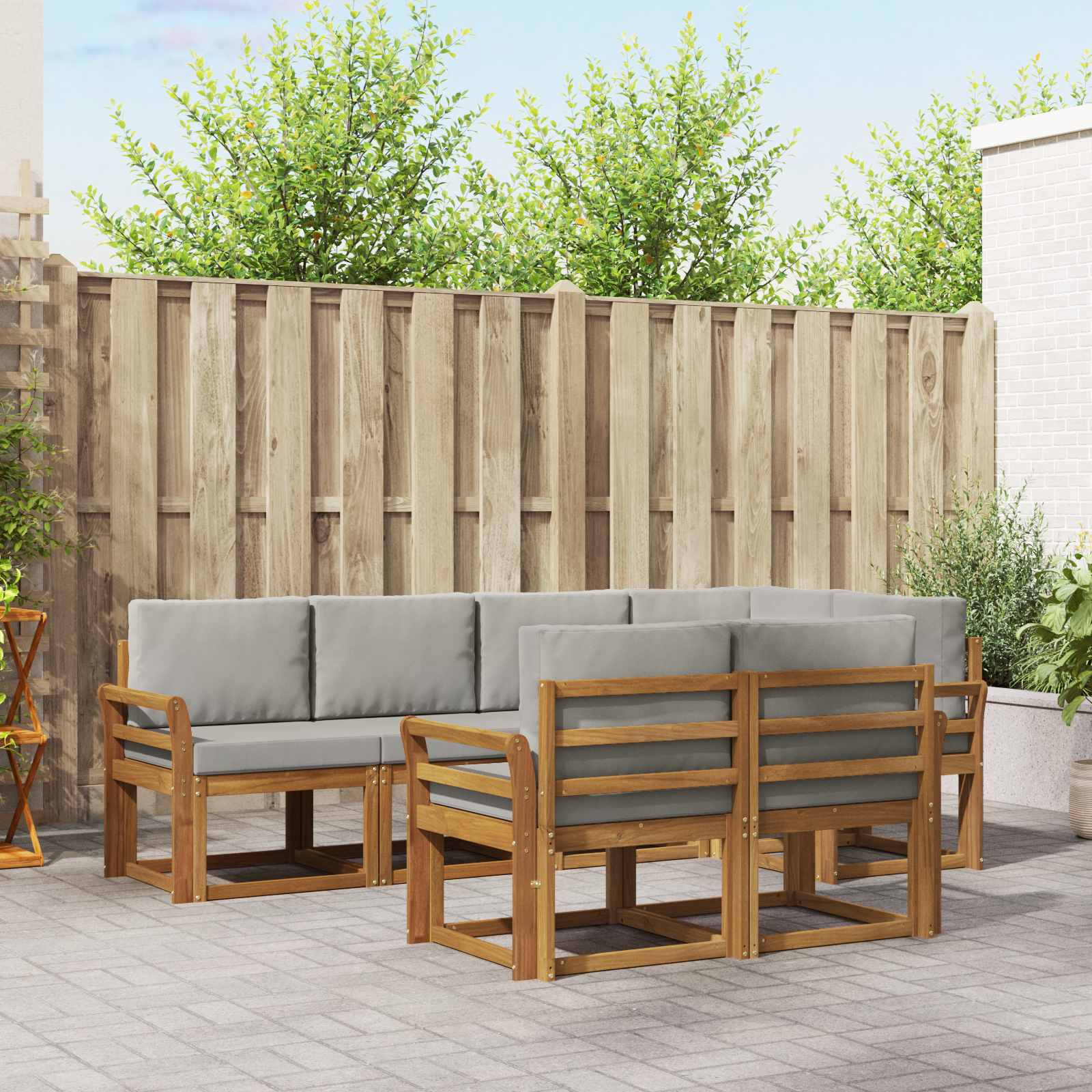 vidaXL Bankstel met kussen 7 pcs Natuurlijk en Crème