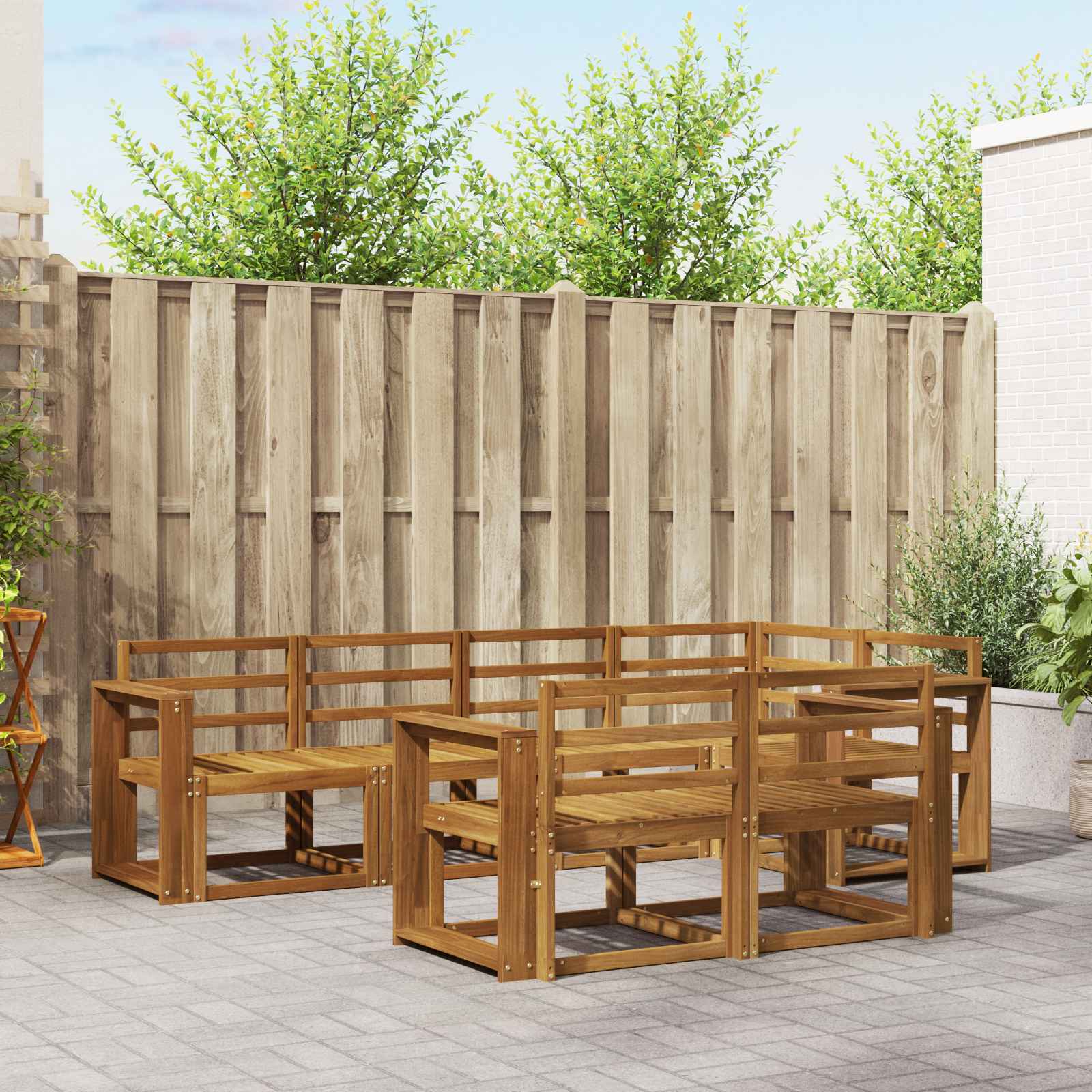 vidaXL Bankstel met kussen 7 pcs Natuurlijk en Crème