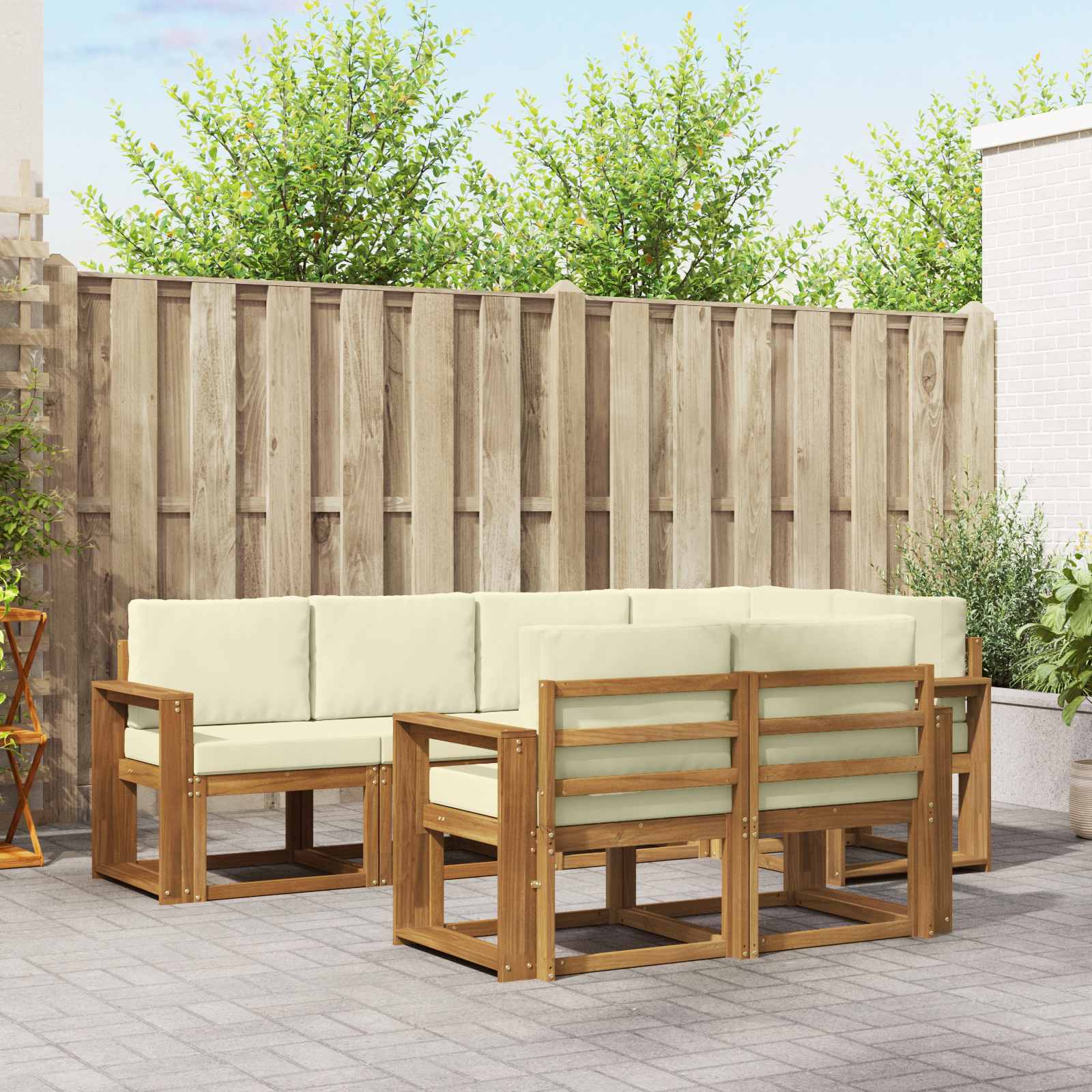 vidaXL Bankstel met kussen 7 pcs Natuurlijk en Crème