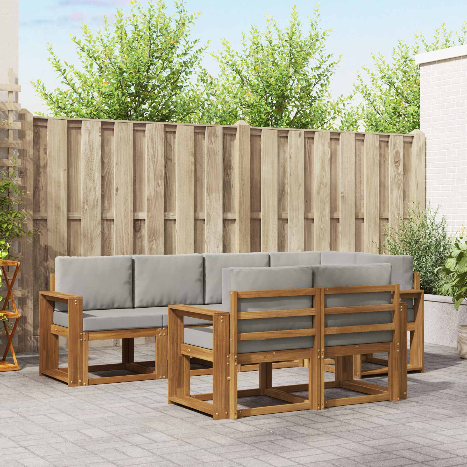 vidaXL Bankstel met kussen 7 pcs Natuurlijk en Crème