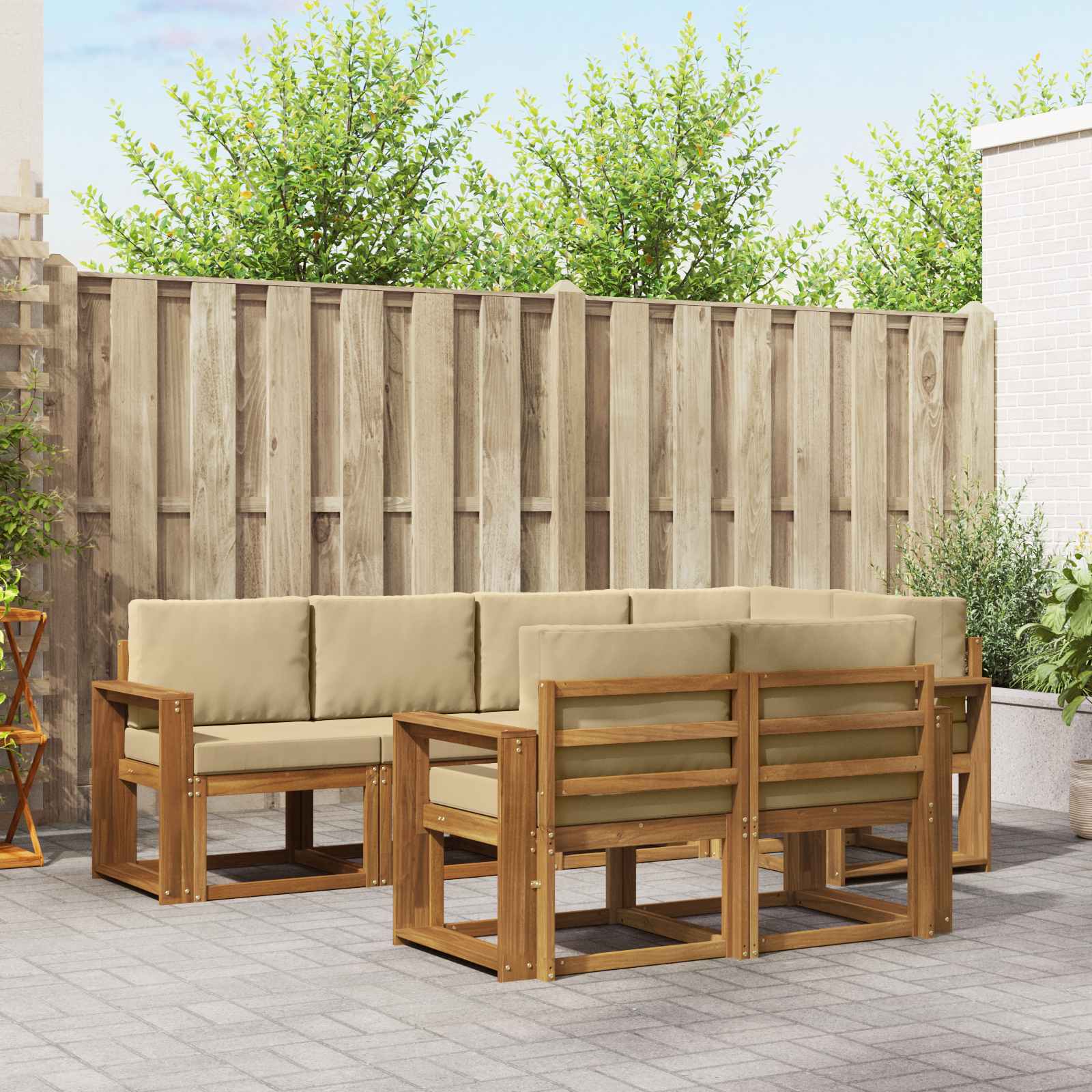 vidaXL Bankstel met kussen 7 pcs Natuurlijk en Crème