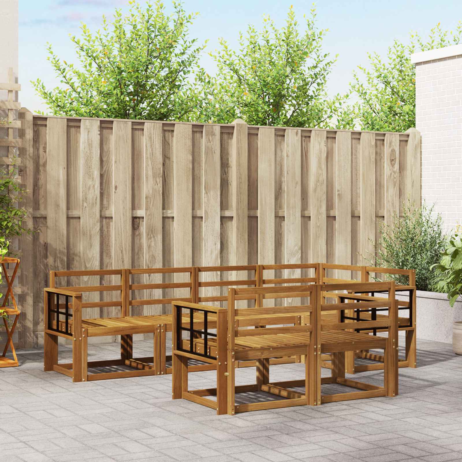 vidaXL Bankstel met kussen 7 pcs Natuurlijk en Crème
