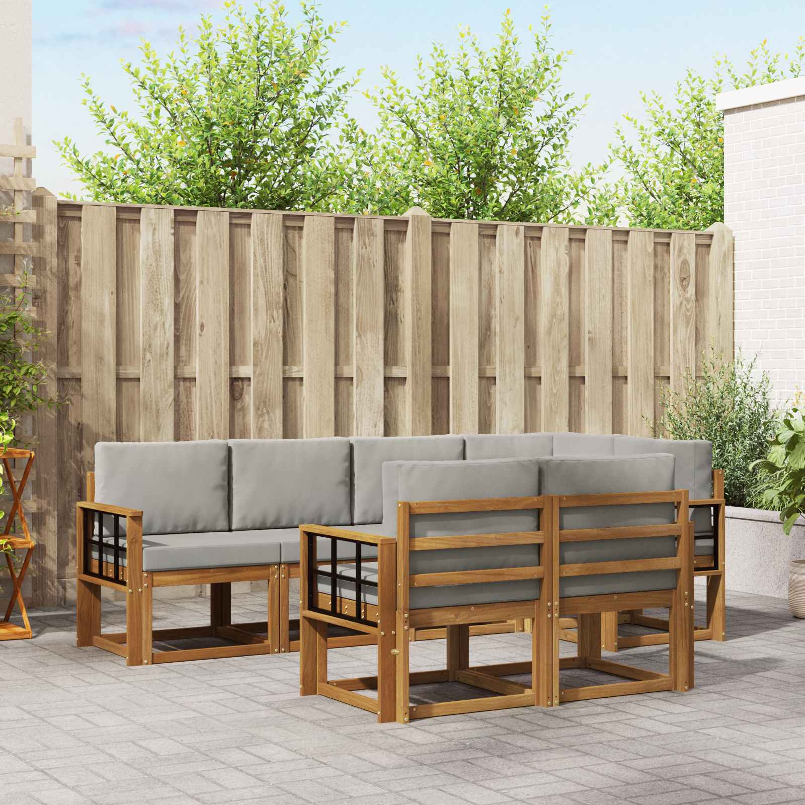 vidaXL Bankstel met kussen 7 pcs Natuurlijk en Crème