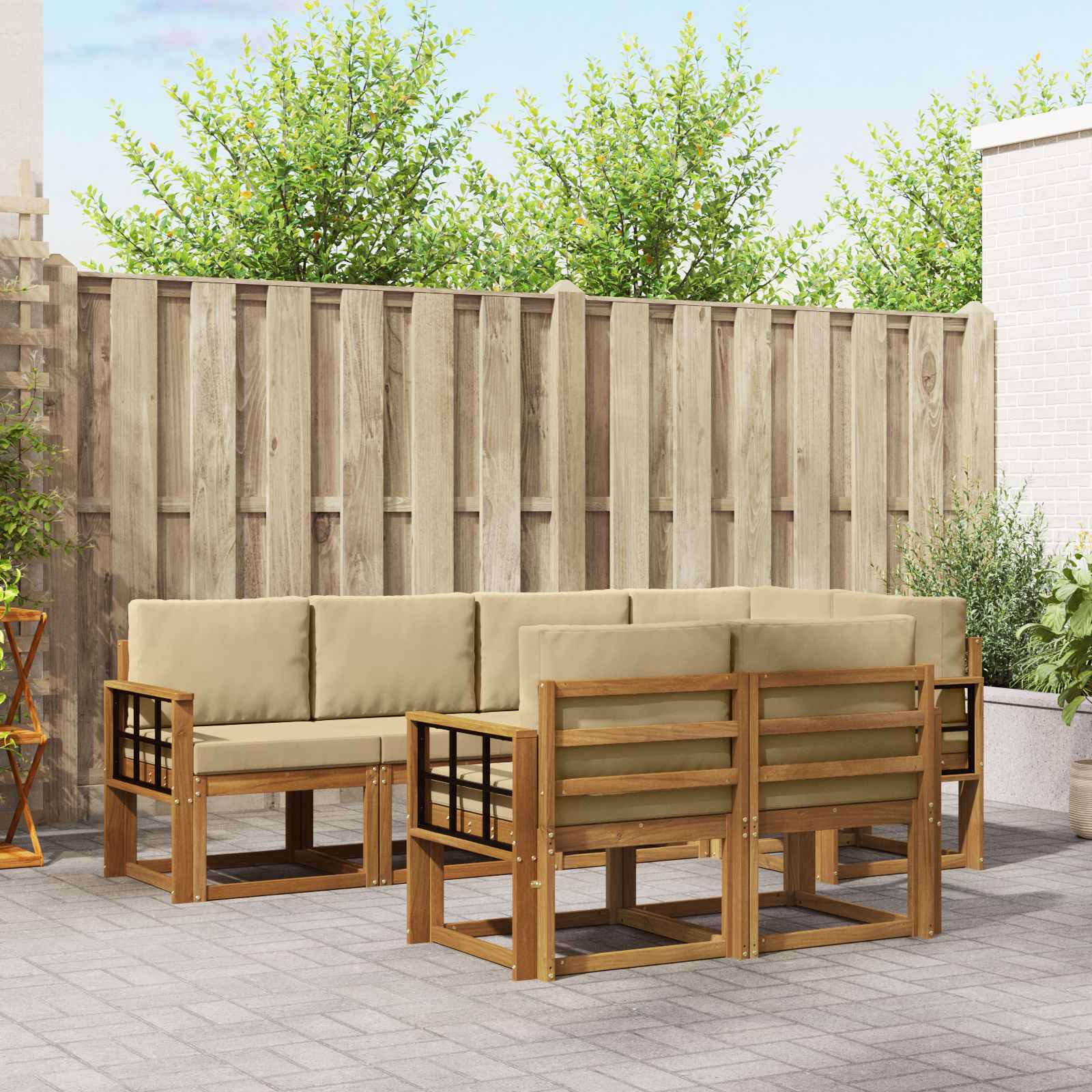 vidaXL Bankstel met kussen 7 pcs Natuurlijk en Crème