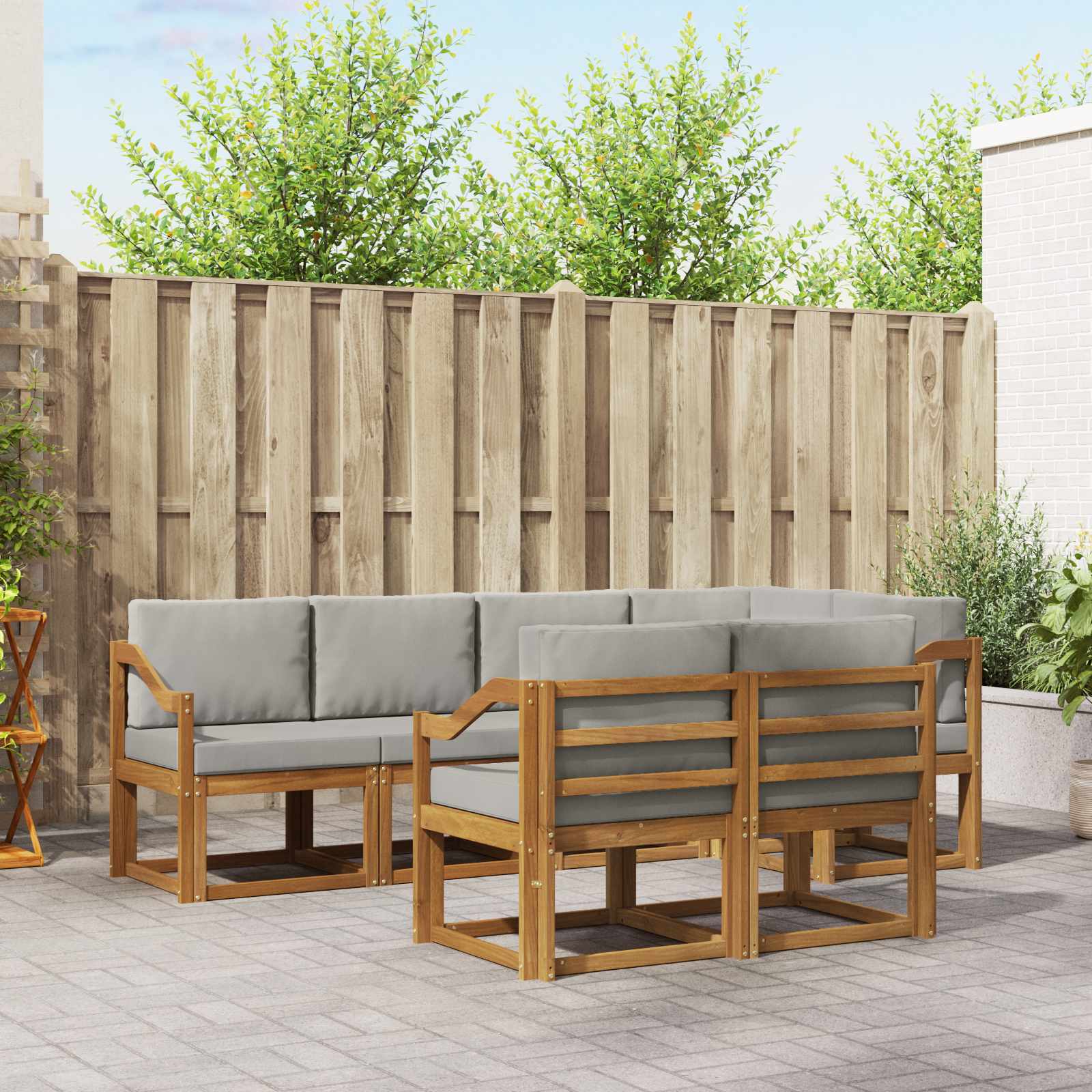vidaXL Bankstel met kussen 7 pcs Natuurlijk en Crème